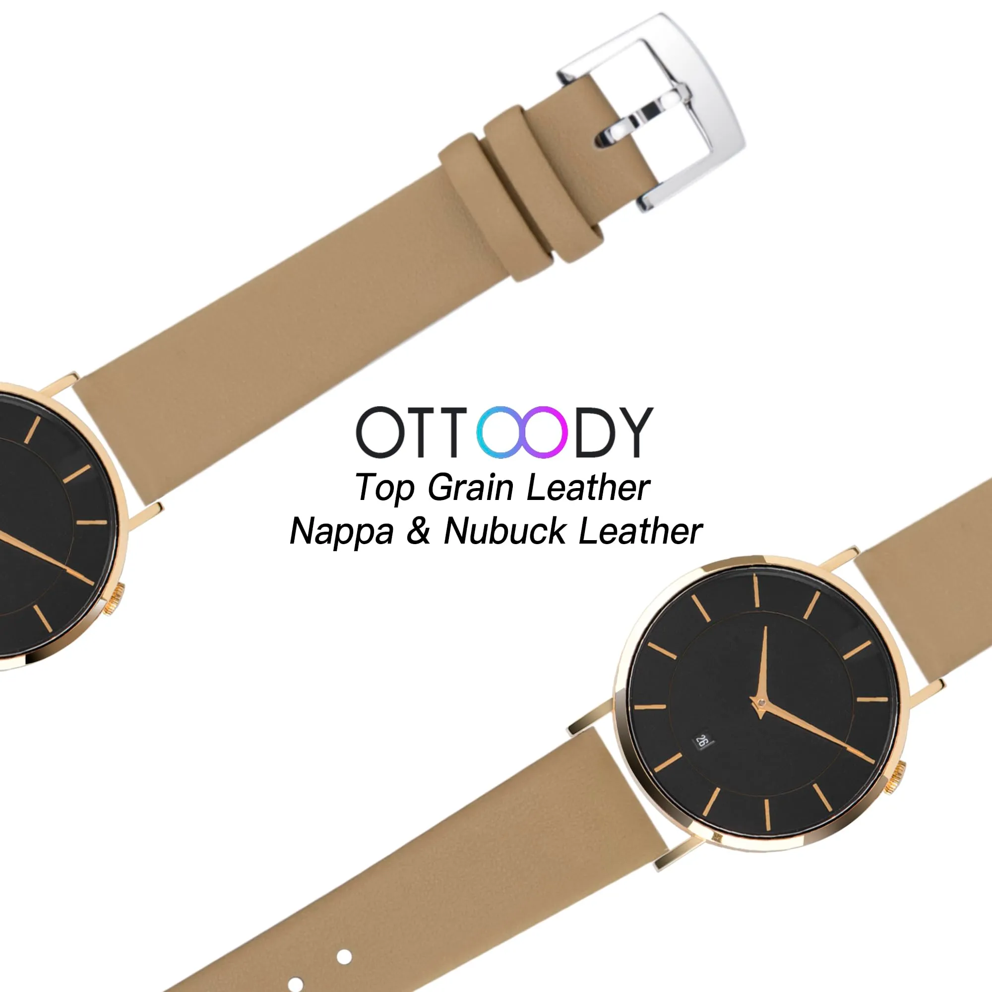 OTTOODY Cinturini Orologio in Pelle a Sgancio Rapido, 22mm 20mm 18mm 16mm 14mm 12mm, Pelle di Vitello per Donne e Uomini - immagine 5