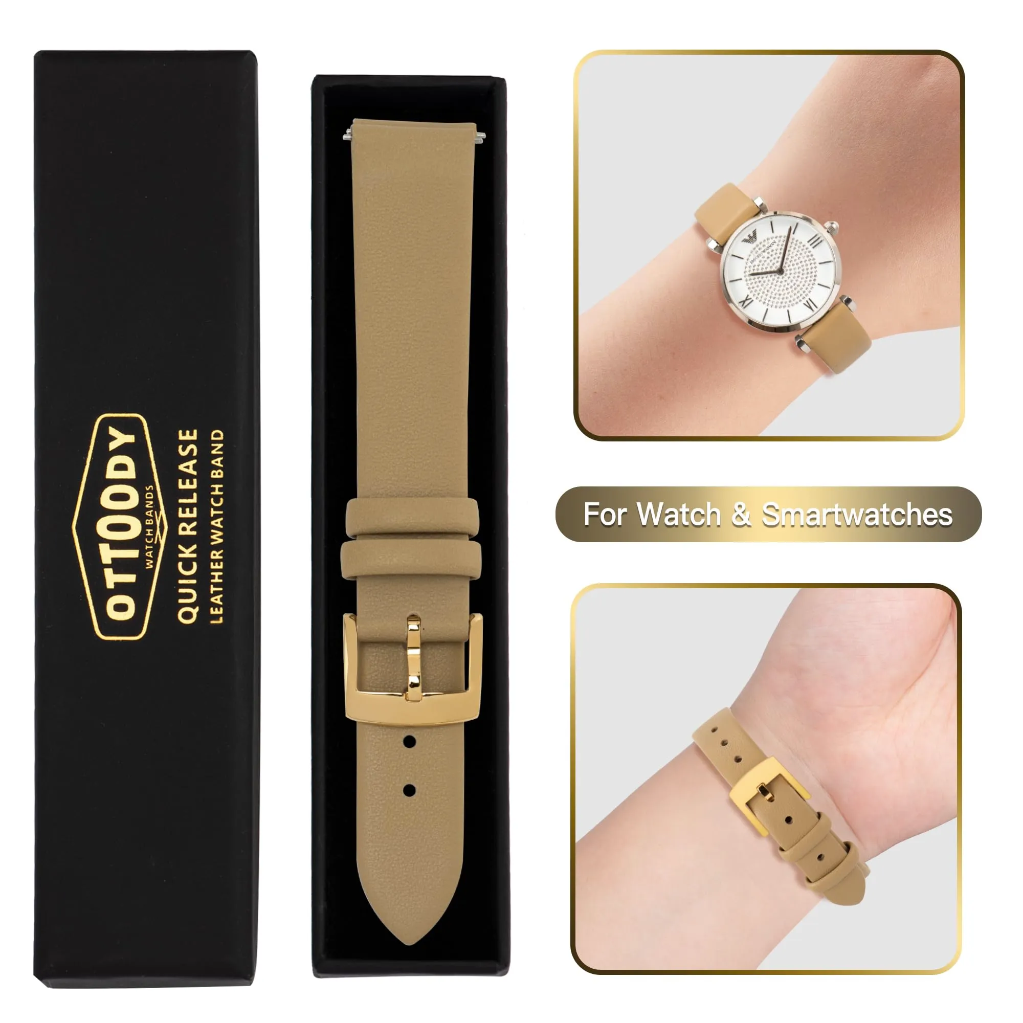 OTTOODY Cinturini Orologio in Pelle a Sgancio Rapido, Pelle di Vitello per Uomini e Donne, 12mm 14mm 16mm 18mm 20mm 22mm - immagine 7