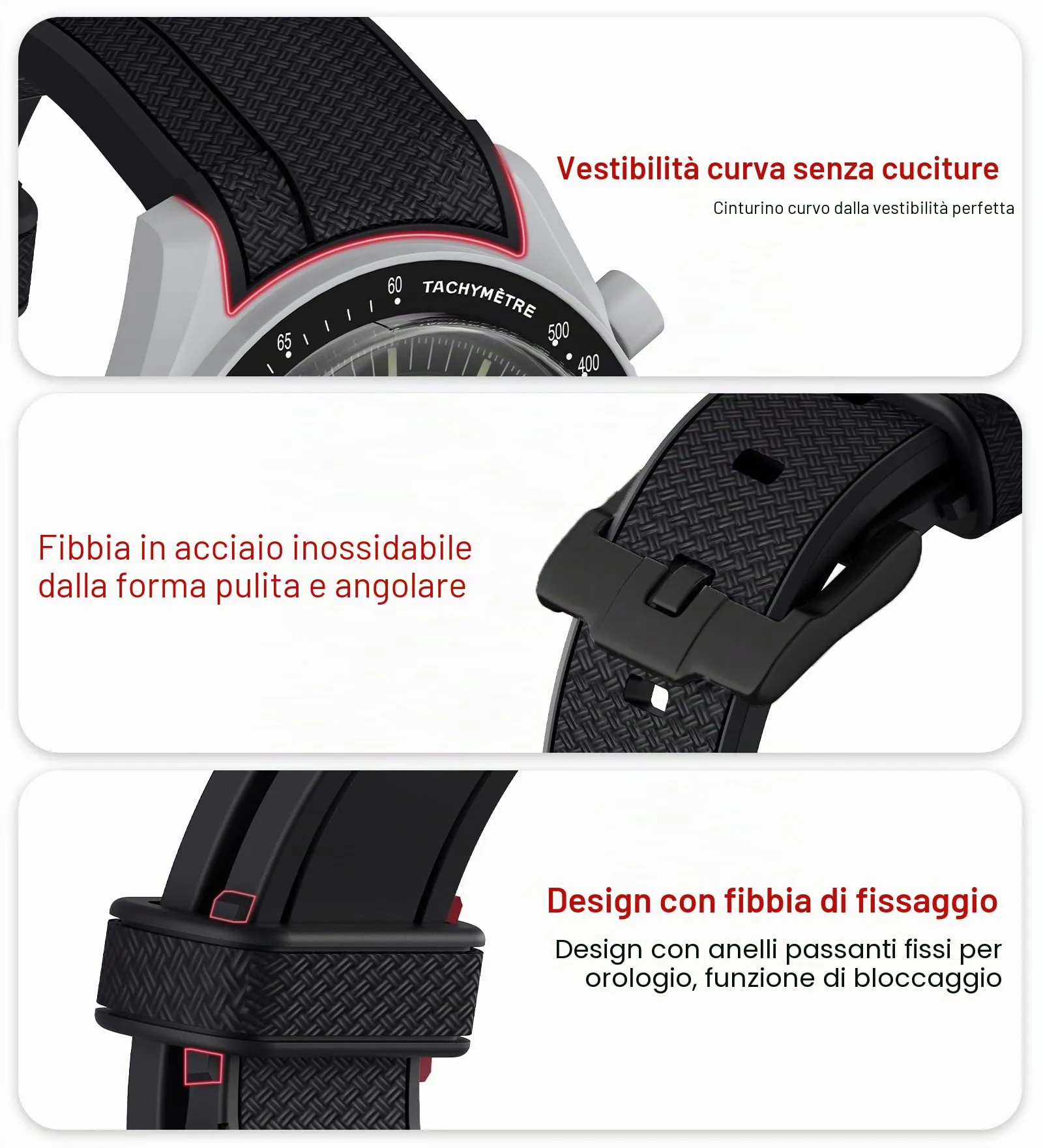 Stanchev Cinturino in silicone per Omega x Swatch MoonSwatch Speedmaster, 20mm (Linea bianca arancione) - immagine 6