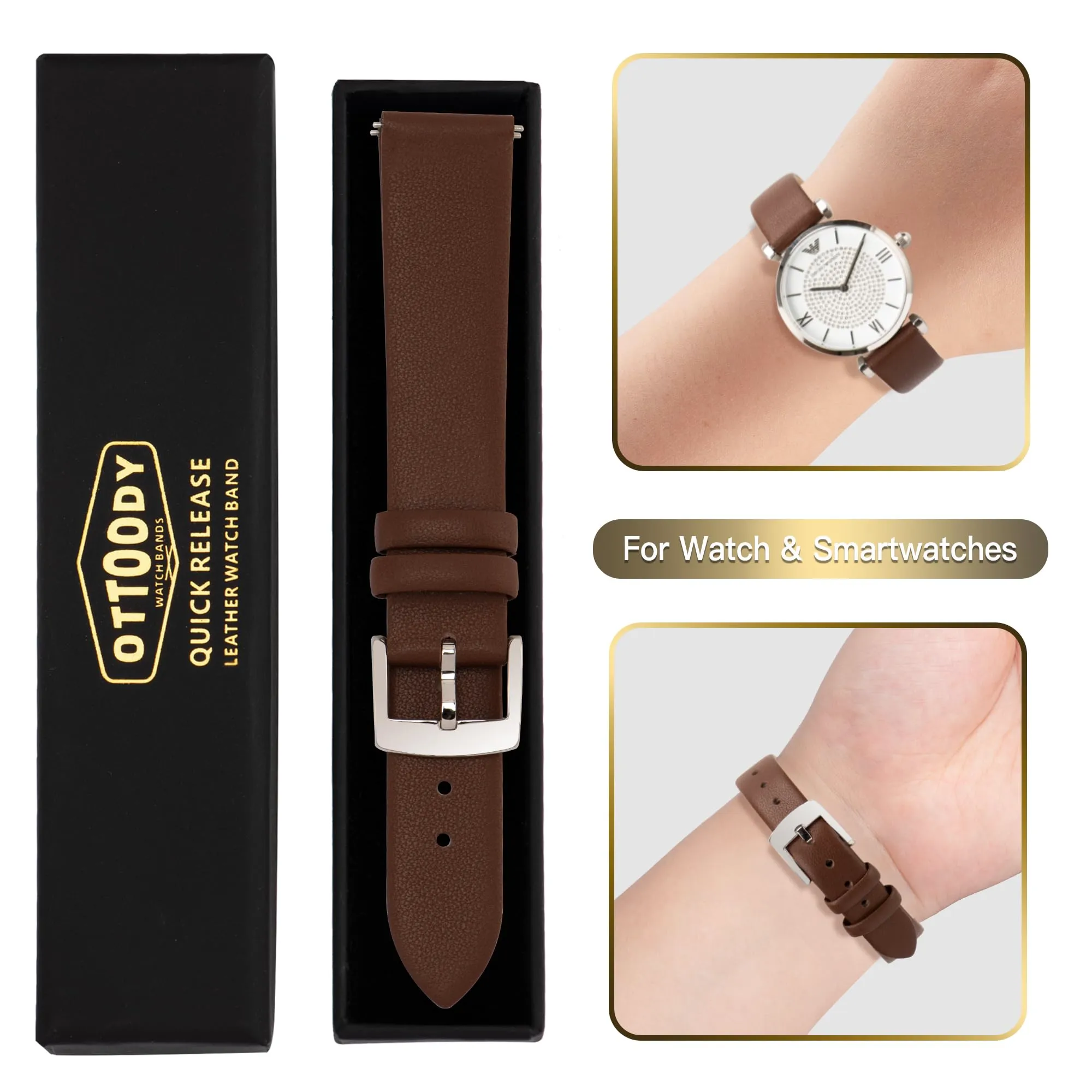 OTTOODY Cinturino Orologio in Pelle di Vitello a Sgancio Rapido 22mm 20mm 18mm 16mm 14mm 12mm per Uomo e Donna - immagine 7