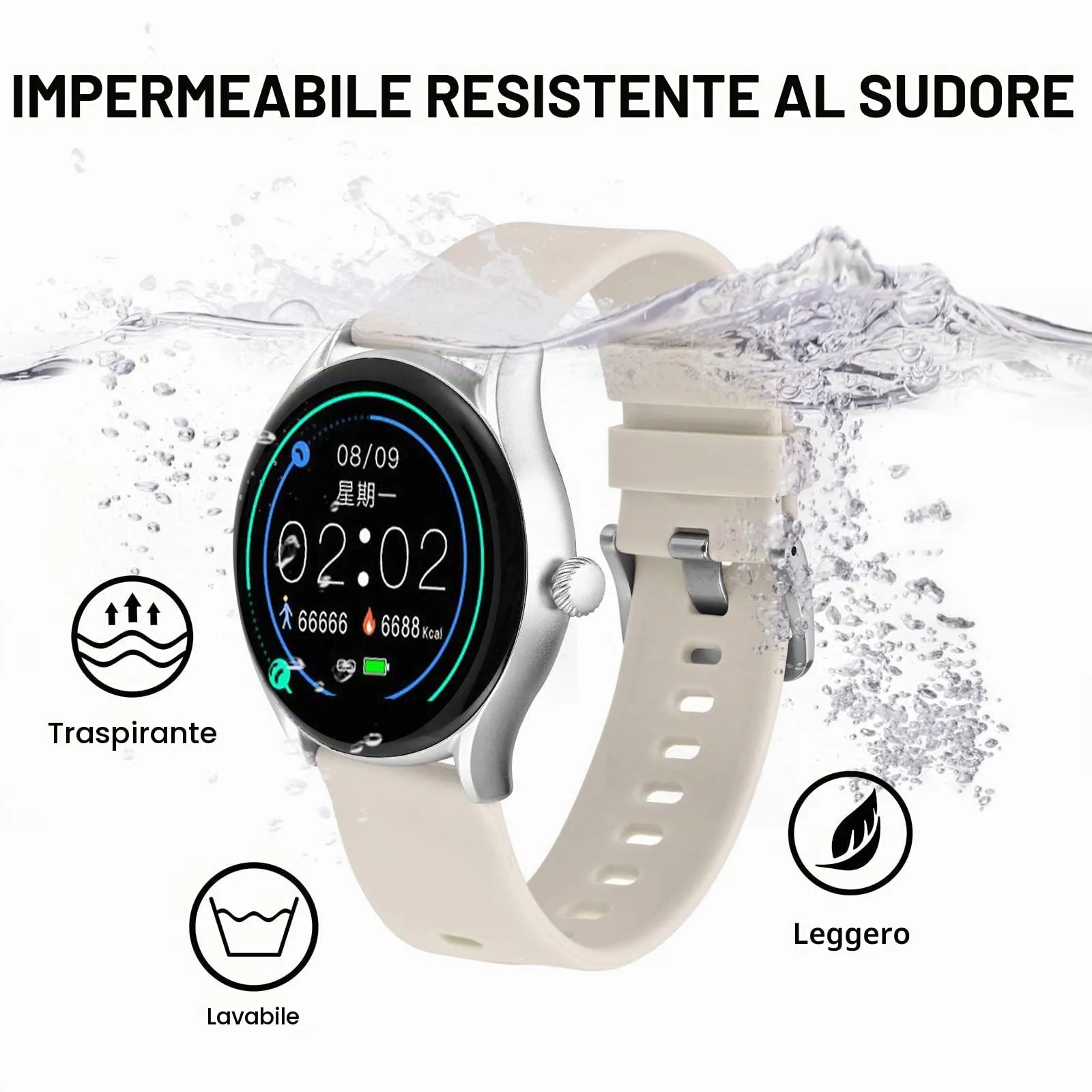BISONSTRAP Cinturino in Silicone con Sgancio Rapido, 14mm, Avorio con Fibbia Argento - immagine 8