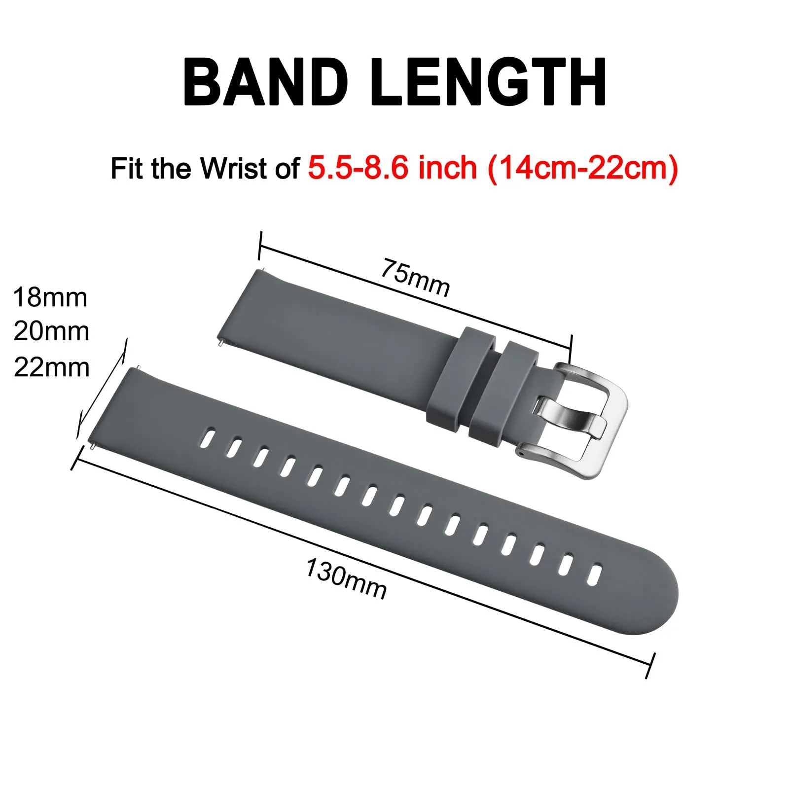 BISONSTRAP Cinturino in Silicone con Sgancio Rapido, 19mm, Grigio con Fibbia Argento - immagine 6