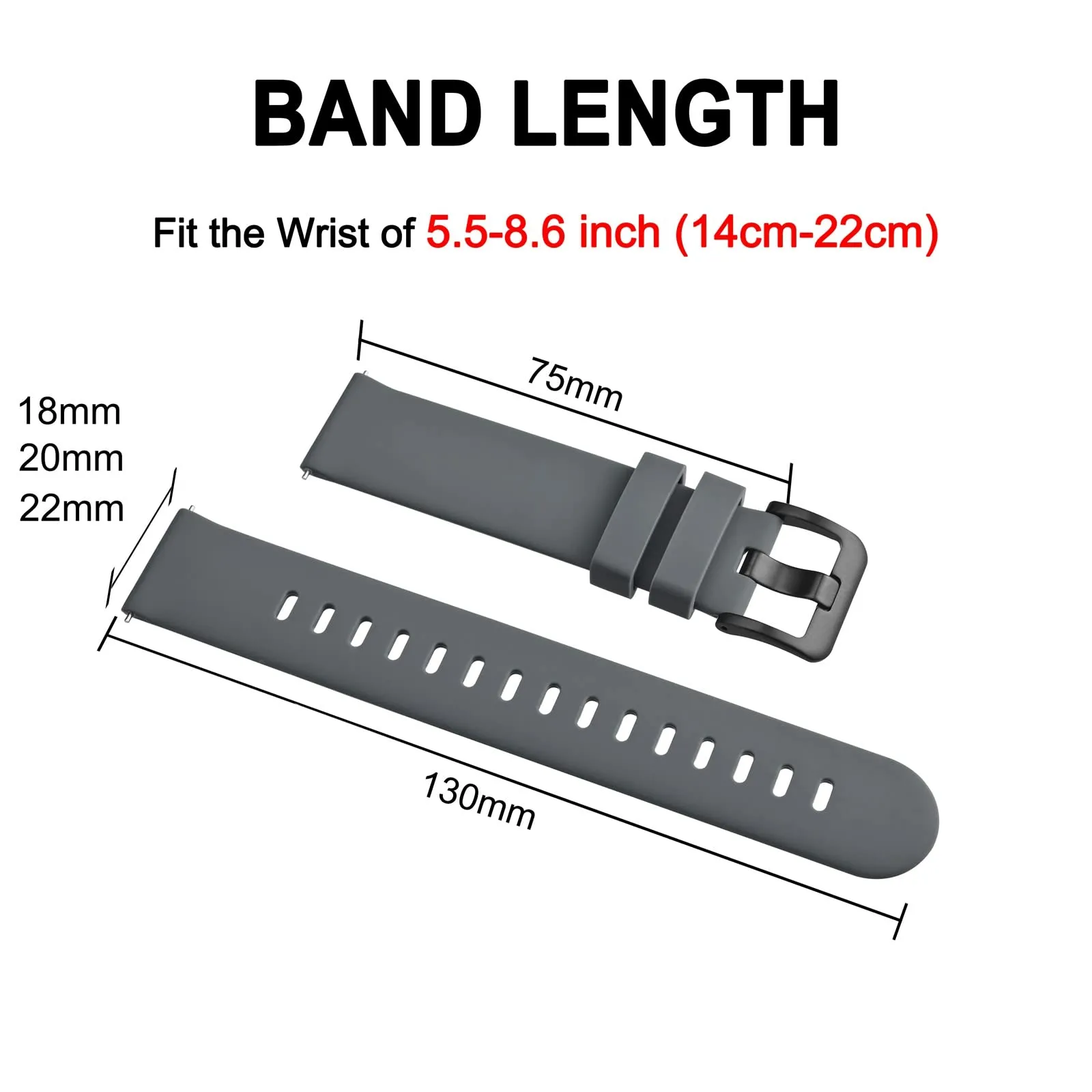 BISONSTRAP Cinturino per Orologi in Silicone 19mm, Grigio con Fibbia Nera - immagine 6