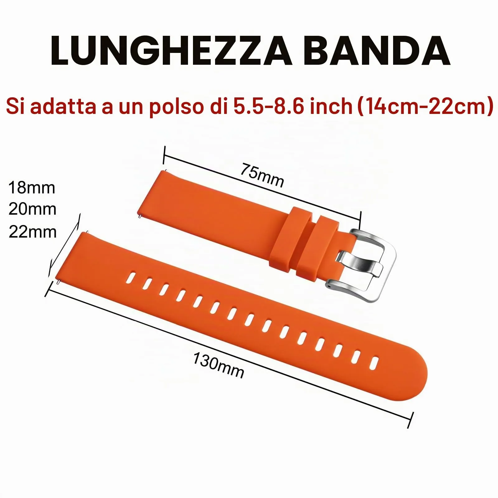 BISONSTRAP Cinturino in Silicone per Orologi, Sgancio Rapido, 18mm, Arancione con Fibbia Argento - immagine 6