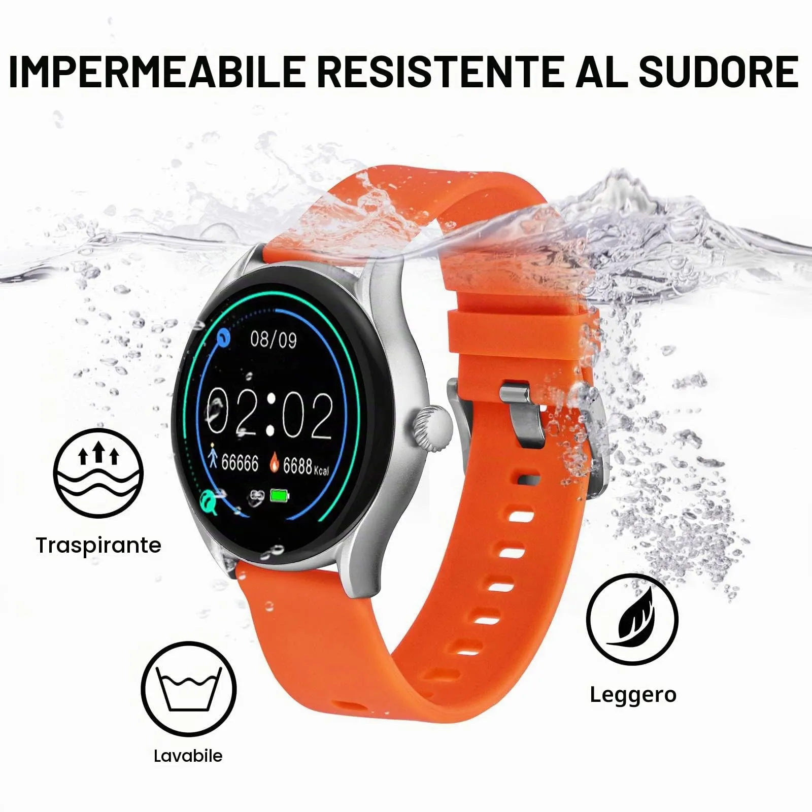 BISONSTRAP Cinturino in Silicone per Orologi, Sgancio Rapido, 18mm, Arancione con Fibbia Argento - immagine 8