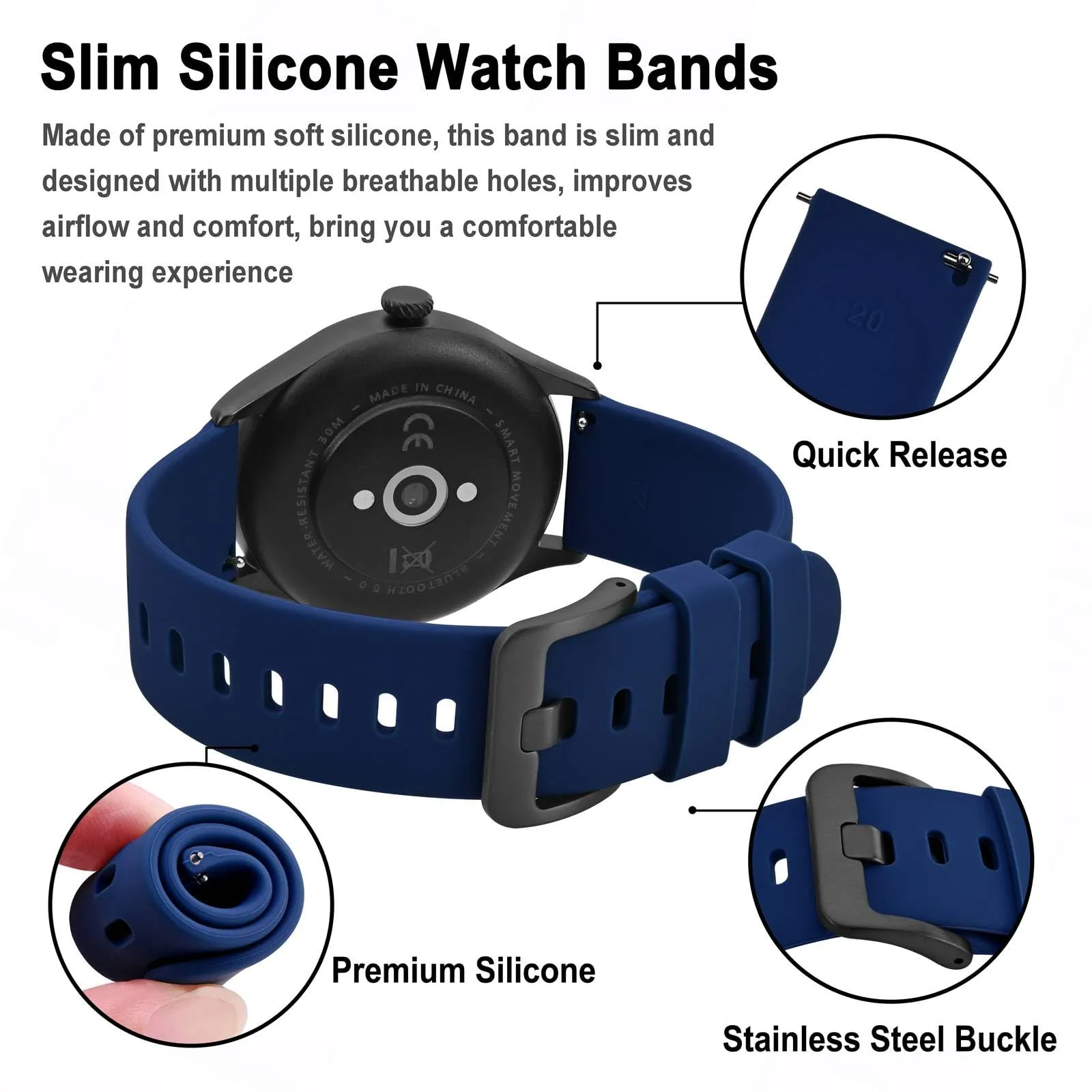 BISONSTRAP Cinturino in Silicone con Sgancio Rapido, 17mm, Blu Scuro con Fibbia Nera - immagine 4