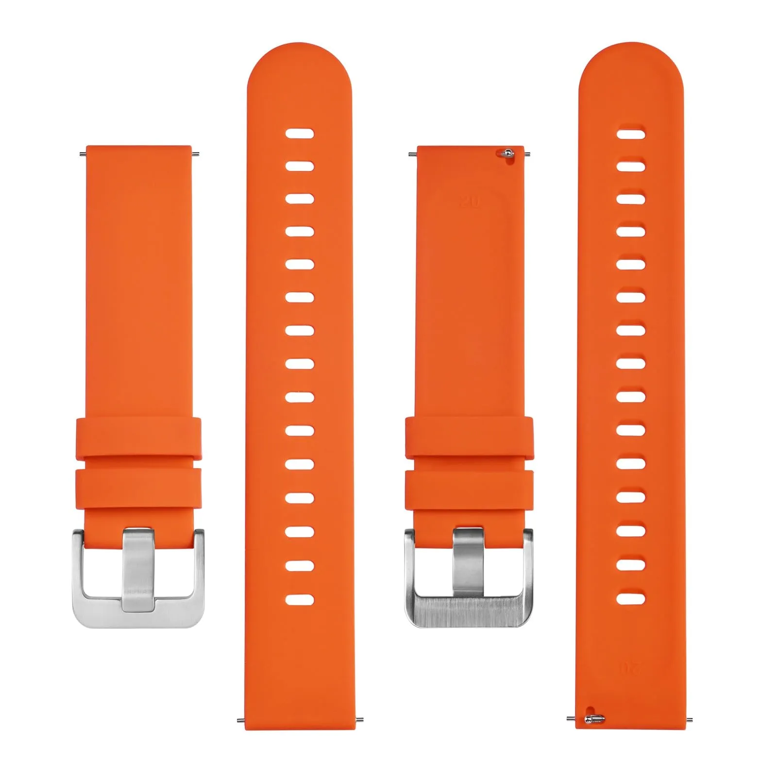 BISONSTRAP Cinturino in Silicone per Orologi, 20mm, Arancione con Fibbia Argento - immagine 3