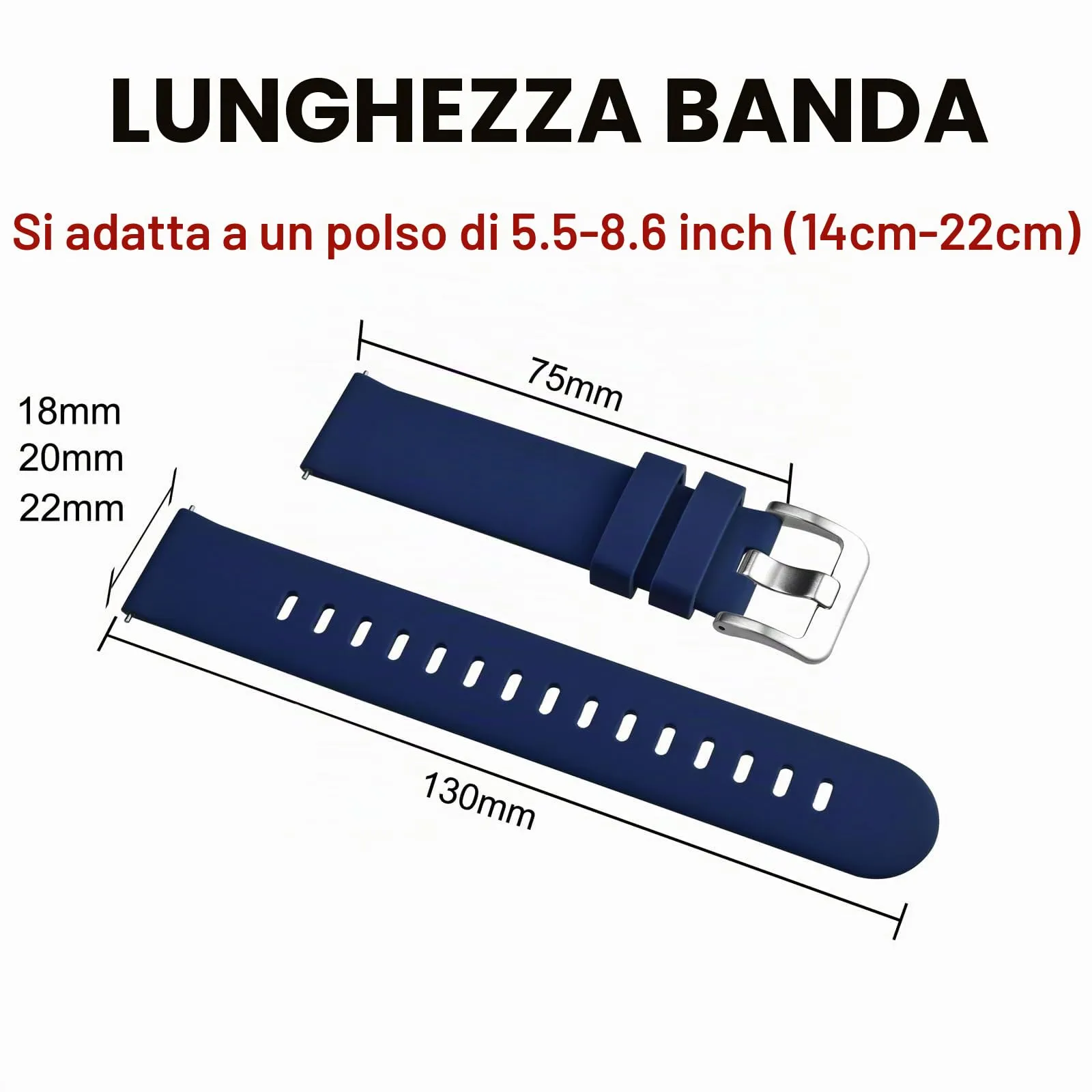 BISONSTRAP Cinturino in Silicone con Sgancio Rapido, 16mm, Blu Scuro con Fibbia Argento - immagine 6