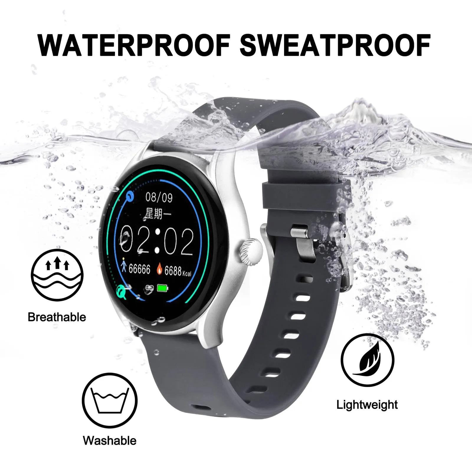BISONSTRAP Cinturino in Silicone con Sgancio Rapido, 21mm, Grigio con Fibbia Argento - immagine 8