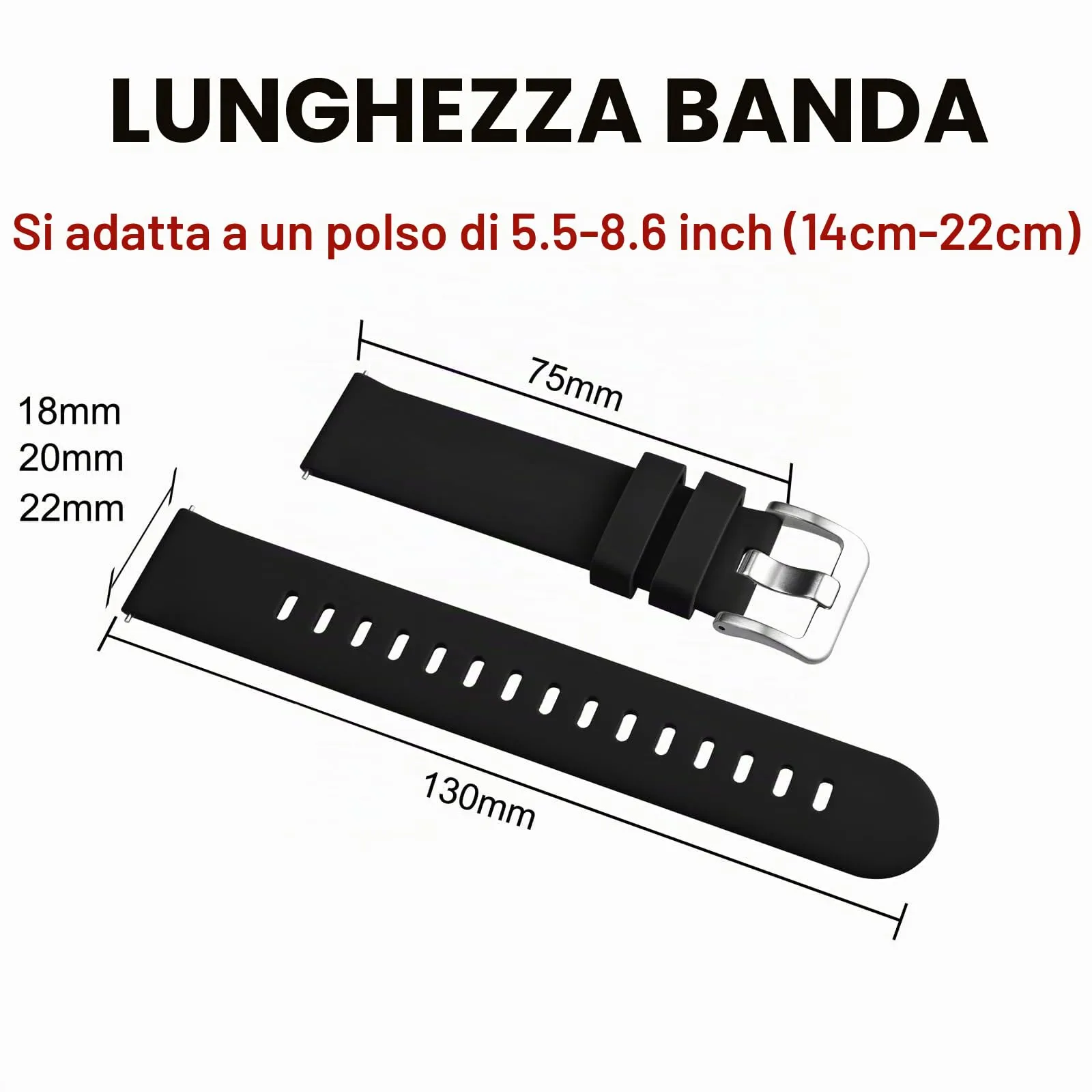 BISONSTRAP Cinturino in Silicone con Sgancio Rapido, 21mm, Nero con Fibbia Argento - immagine 6