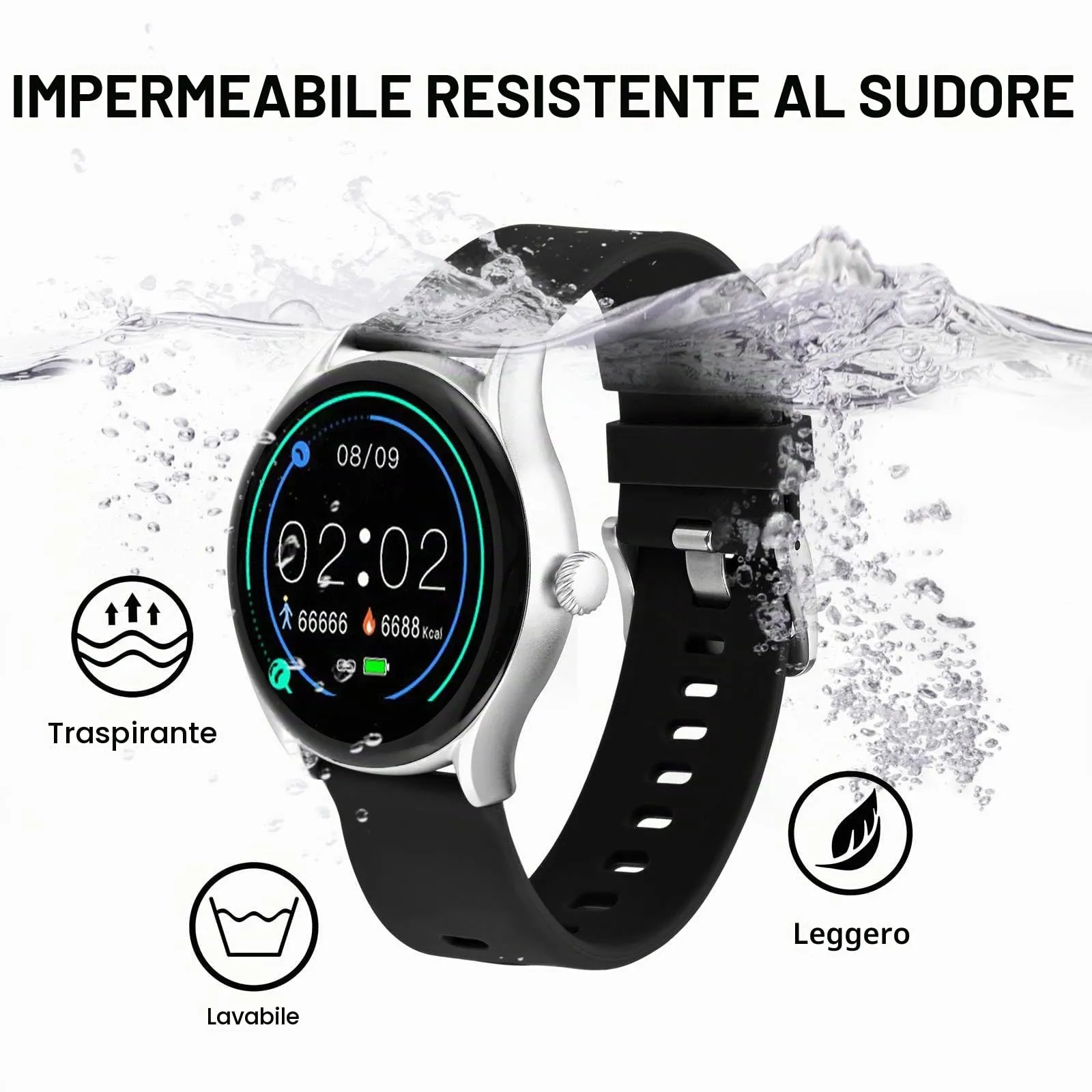 BISONSTRAP Cinturino in Silicone con Sgancio Rapido, 21mm, Nero con Fibbia Argento - immagine 8