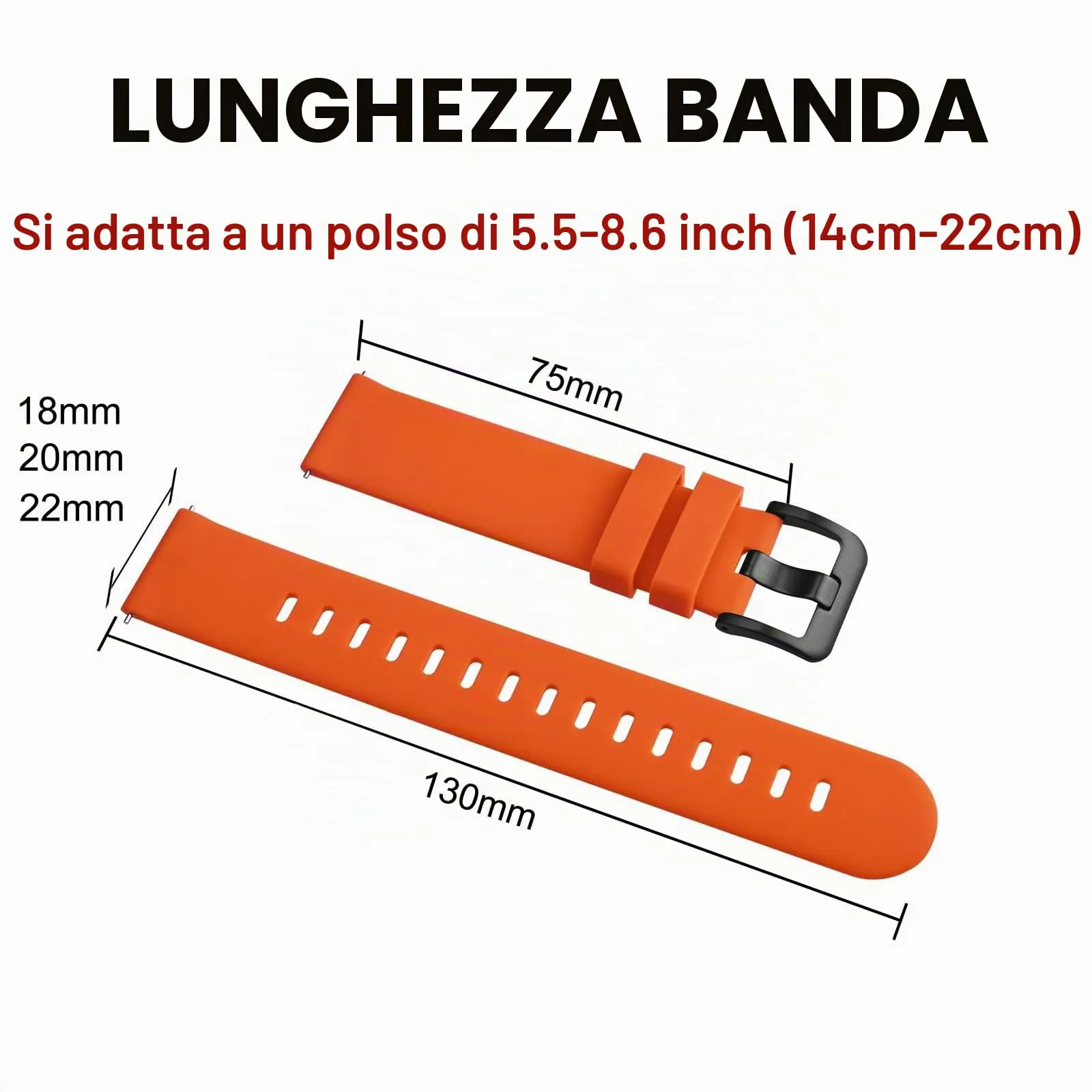 BISONSTRAP Cinturino in Silicone 22mm Arancione con Fibbia Nera - immagine 6