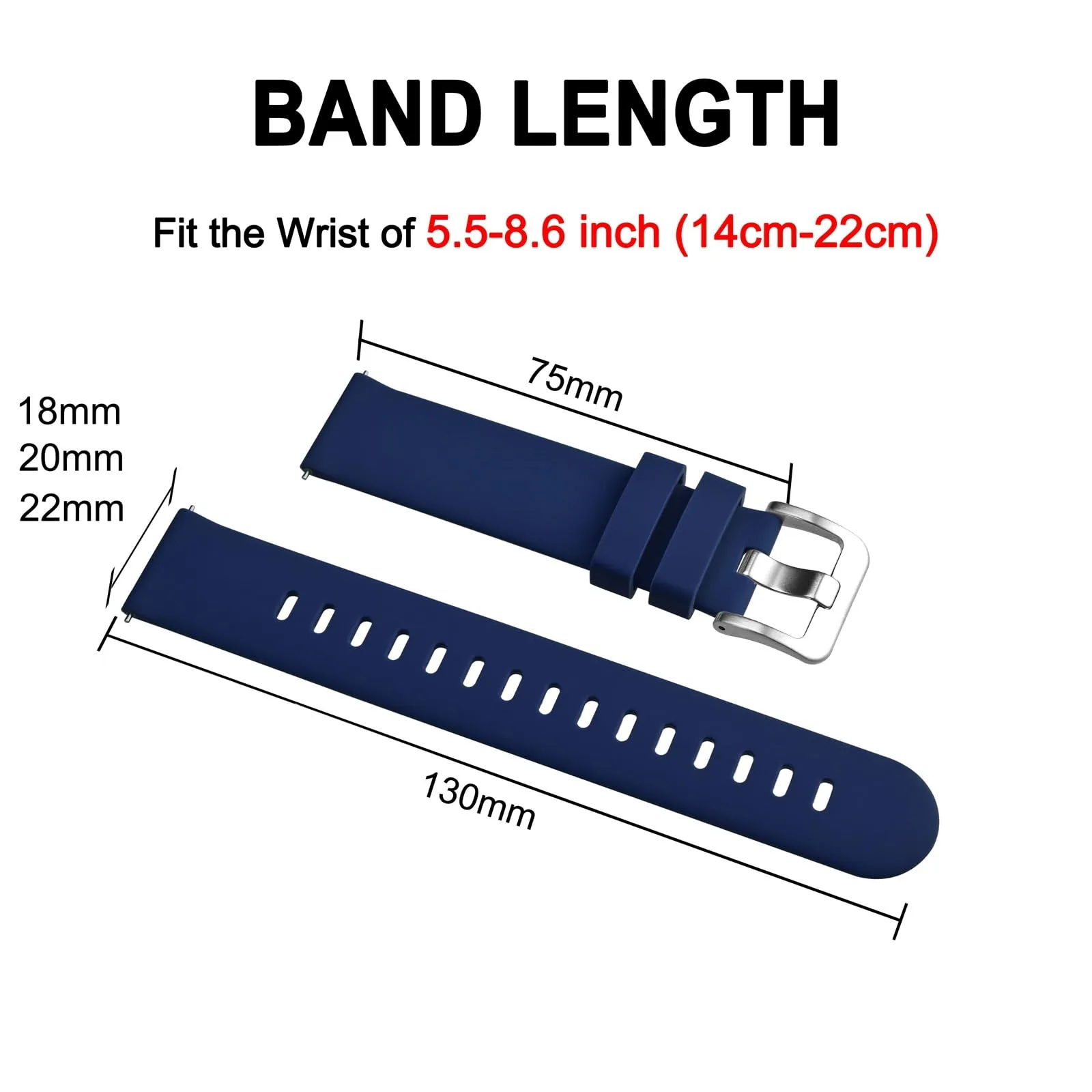BISONSTRAP Cinturino in Silicone per Orologi, Sgancio Rapido, 17mm, Blu Scuro con Fibbia Argento - immagine 6