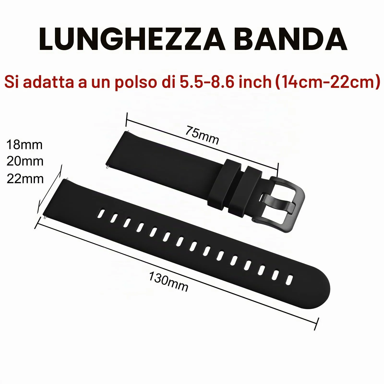 BISONSTRAP Cinturino in Silicone con Sgancio Rapido, 21mm, Nero con Fibbia Nera - immagine 6