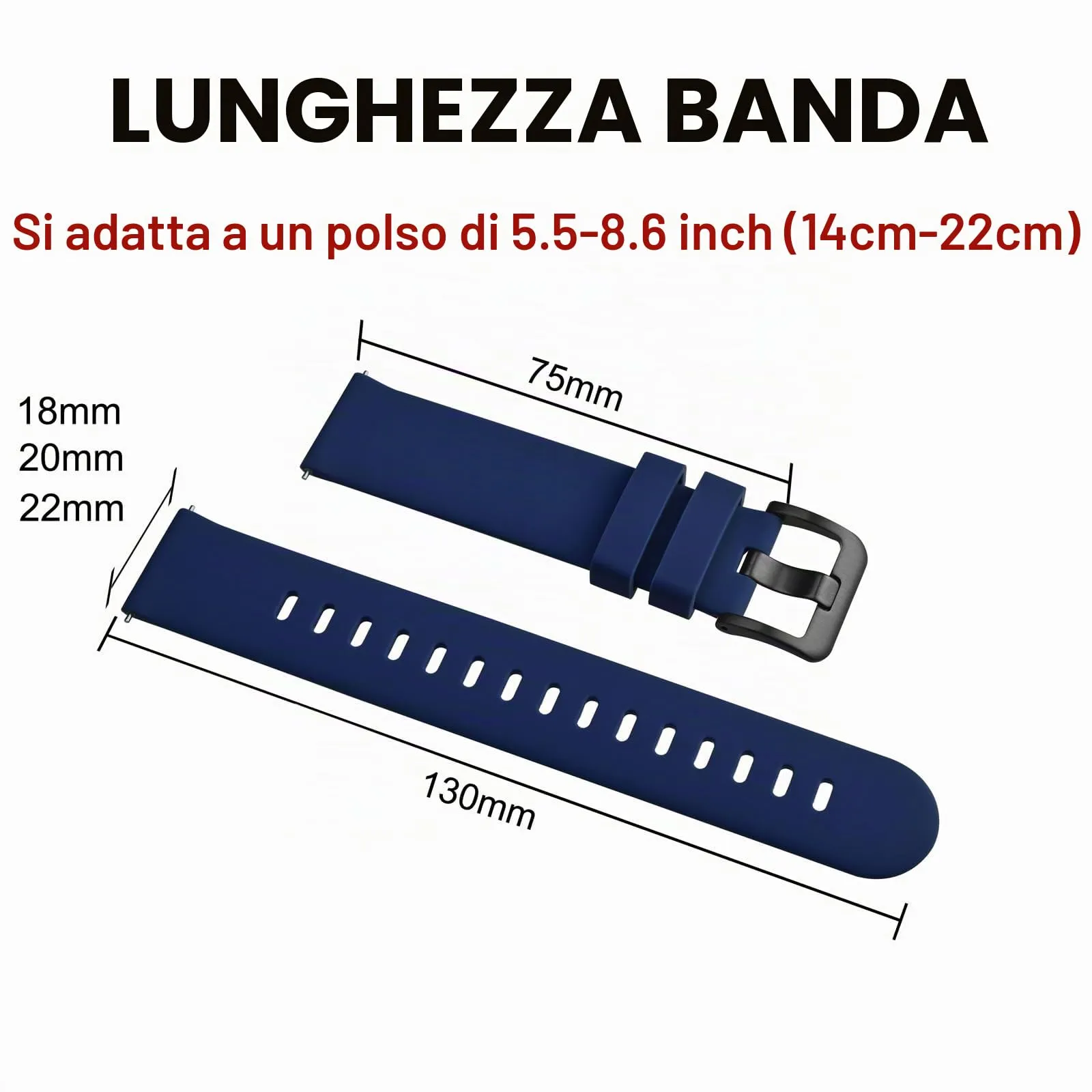 BISONSTRAP Cinturino per Orologi in Silicone con Sgancio Rapido, 18mm, Blu Scuro con Fibbia Nera - immagine 6