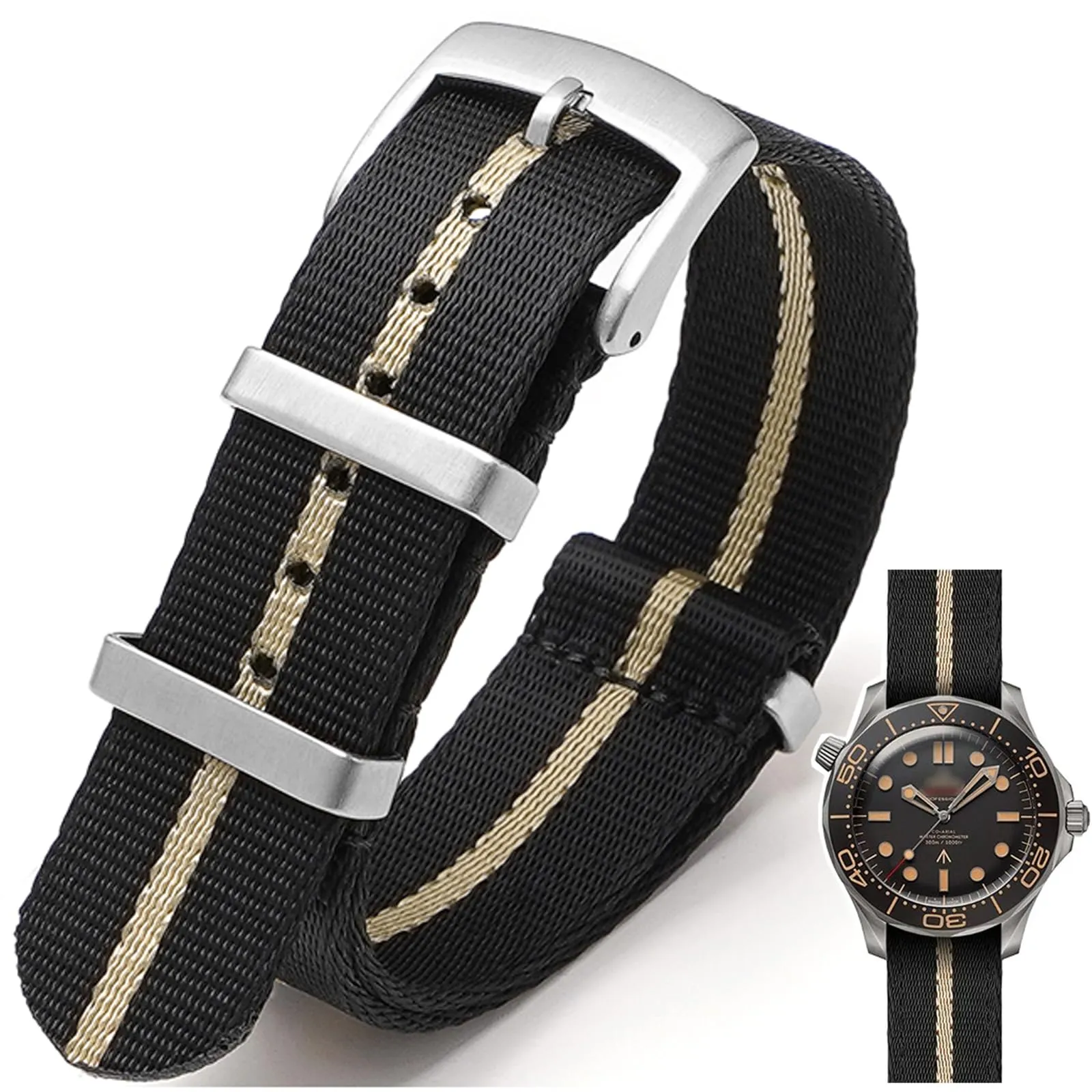 Nizonlaie Cinturino per Orologio in Nylon Nato Militare G10, 22mm, Nero Beige - immagine 1