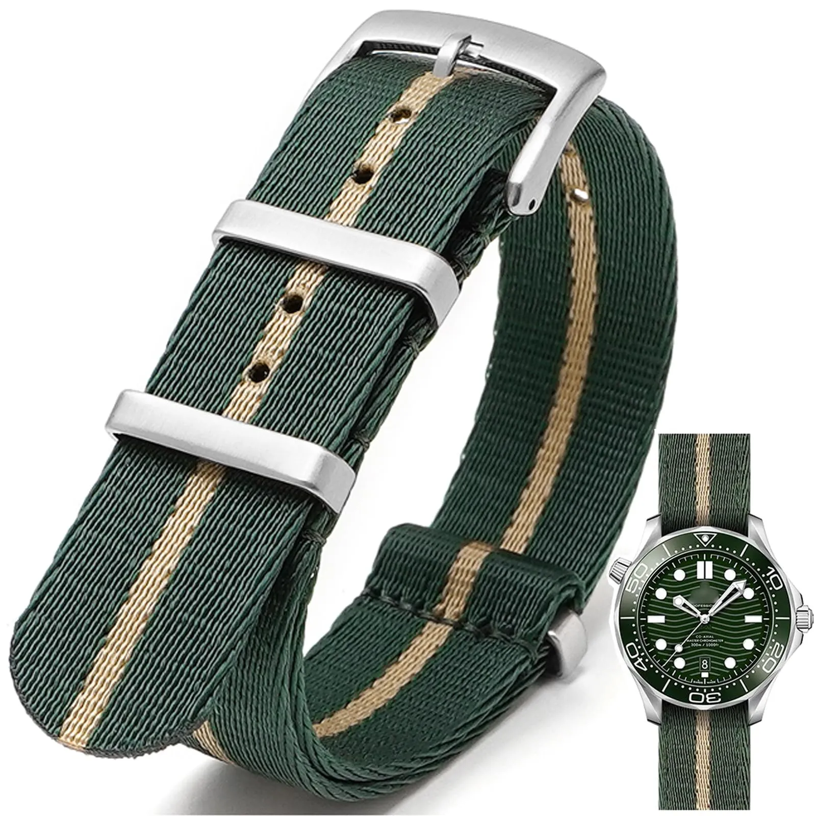 Nizonlaie Cinturino per Orologio in Nylon Stile Nato Militare Balistico G10 24mm Verde Navy Beige - immagine 1