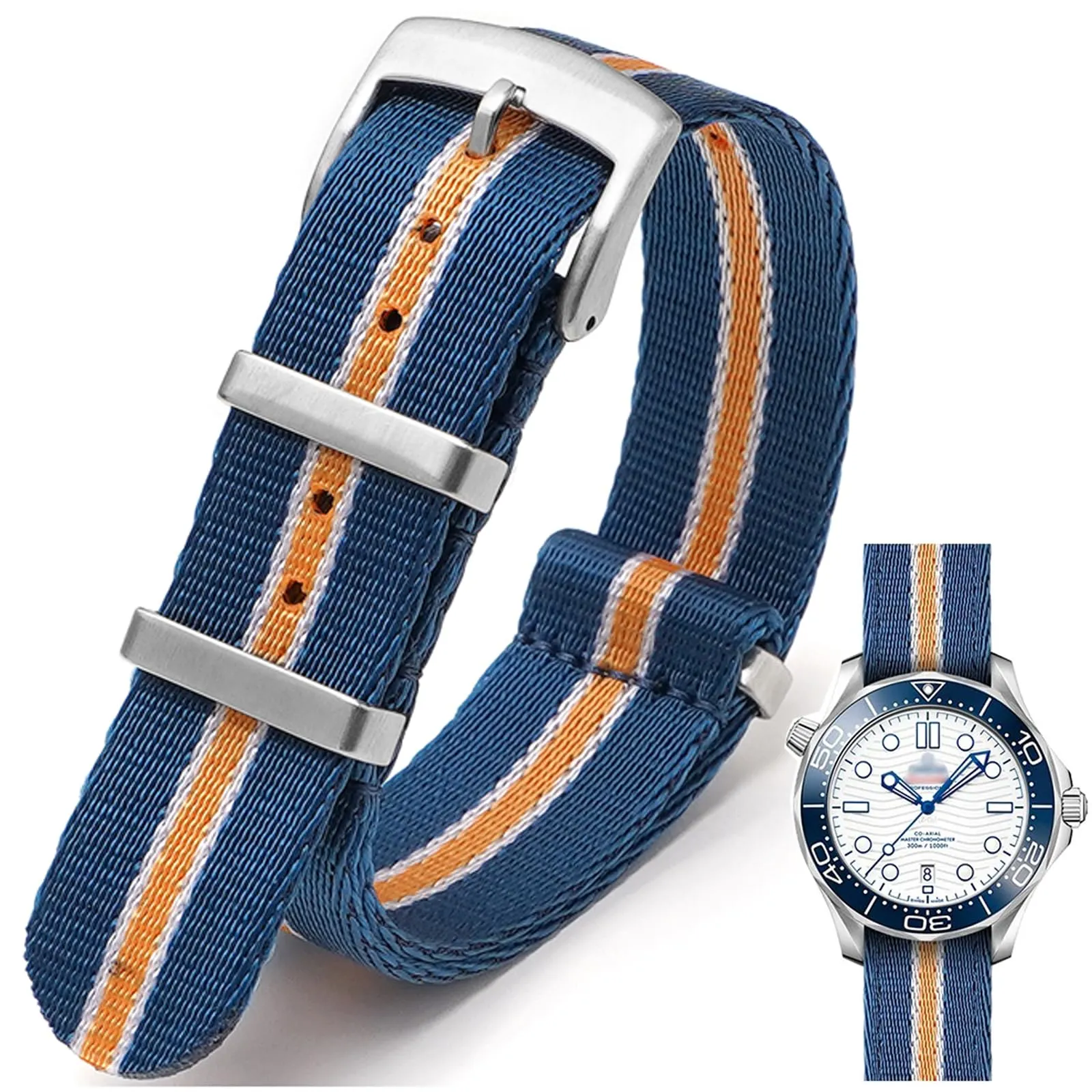 Nizonlaie Cinturino per Orologio in Nylon Stile Nato Militare G10 20mm Blu Bianco Giallo - immagine 1