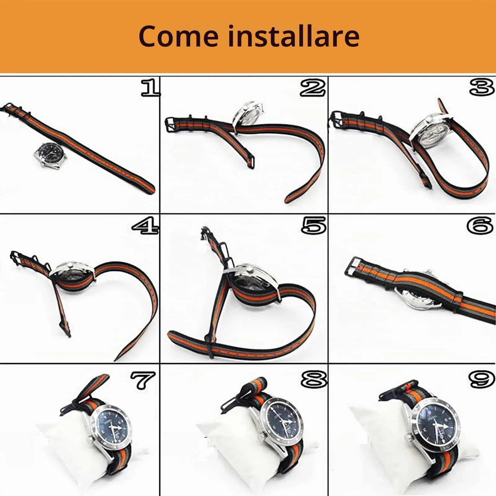 Nizonlaie Cinturino per Orologio in Nylon Nato Militare 22mm Nero Beige Grigio - immagine 6