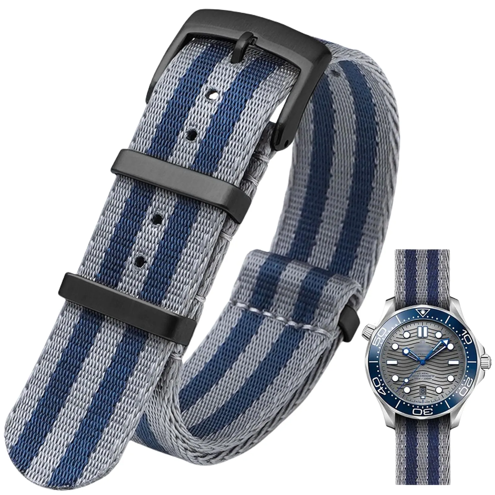 Nizonlaie Cinturino per Orologio in Nylon Stile Nato Militare 22mm Grigio Blu - immagine 1