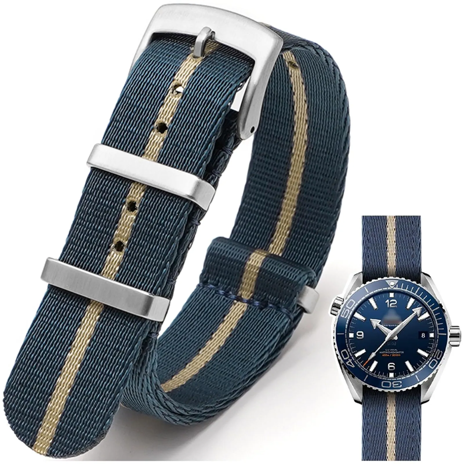 Nizonlaie Cinturino per Orologio in Nylon Stile Nato Militare G10 Balistico, 18mm, Blu scuro Beige - immagine 1
