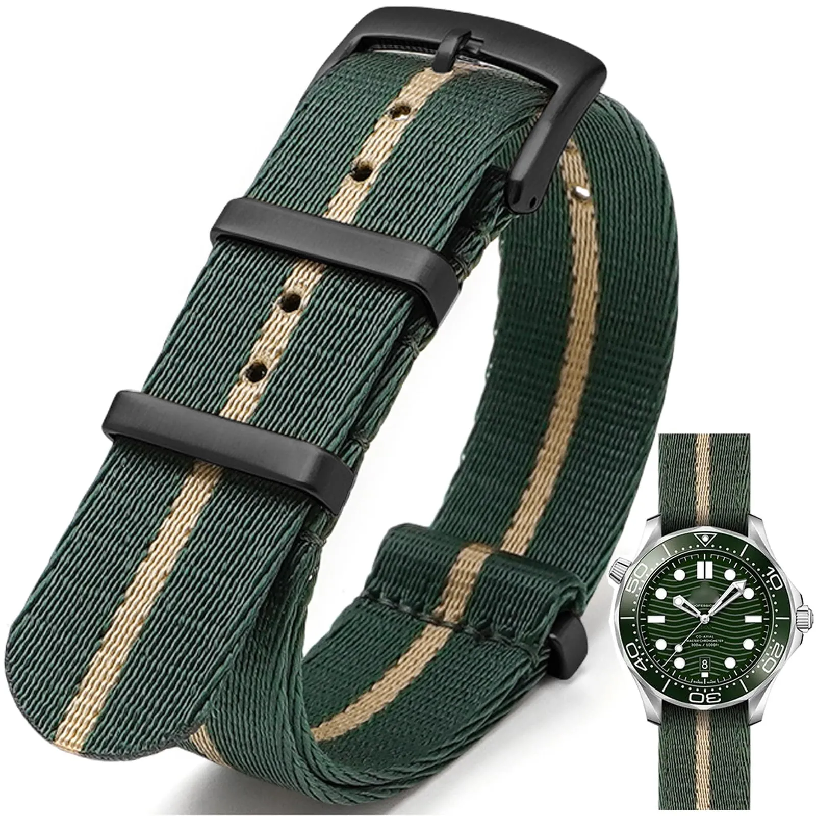 Nizonlaie Cinturino per Orologio in Nylon Nato Militare G10 22mm Verde Navy Beige - immagine 1