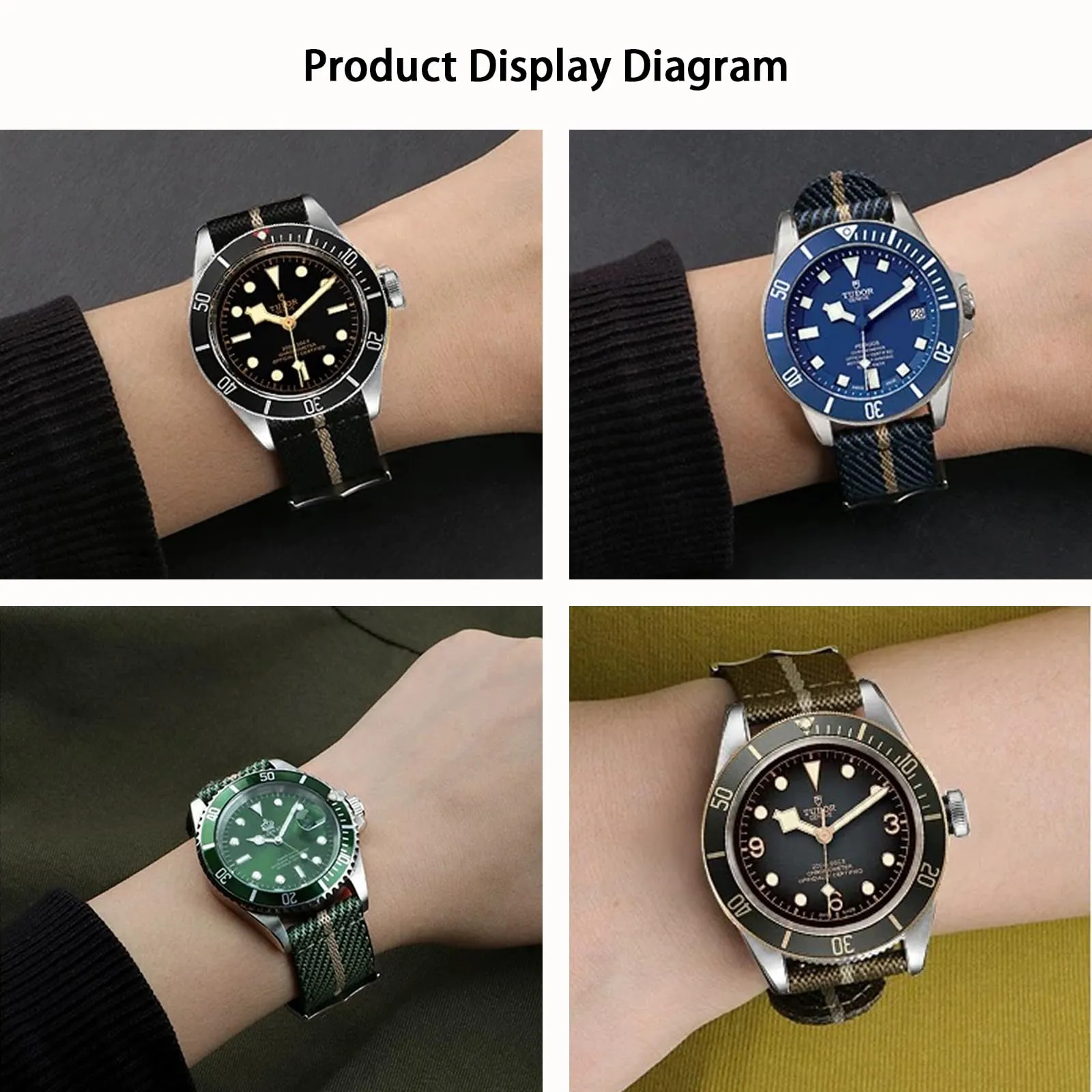 Nizonlaie Cinturino per Orologio in Nylon Nato Militare G10 22mm Verde Navy Beige - immagine 3