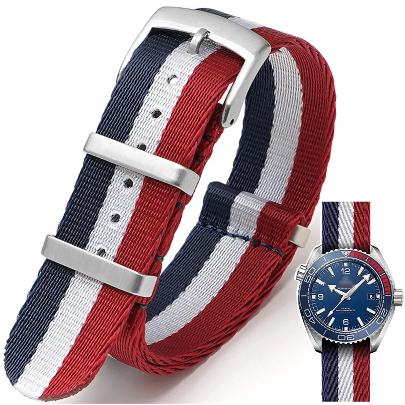 Nizonlaie Cinturino per Orologio in Nylon Stile Nato Militare G10, 18mm, Rosso Bianco Blu - immagine 1