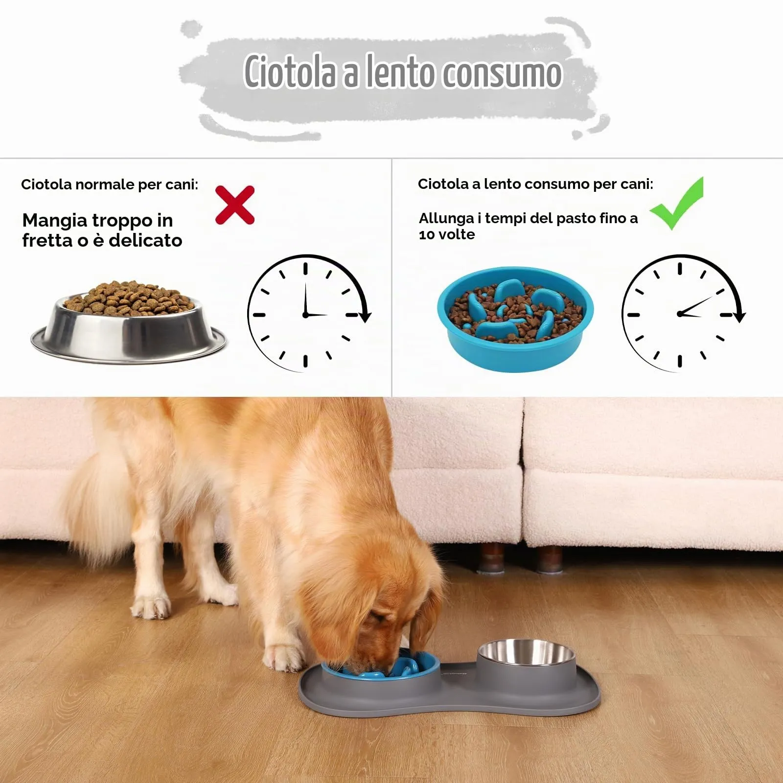 MateeyLife Set Ciotole 3 in 1 per Cani e Gatti in Acciaio Inossidabile con Tappetino in Silicone, 43.7 × 25.9 cm - immagine 2