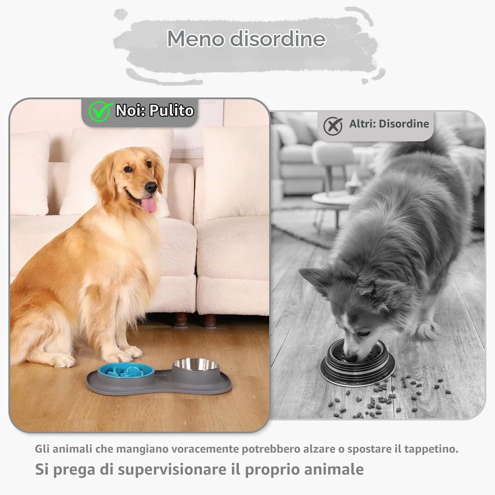 MateeyLife Set Ciotole 3 in 1 per Cani e Gatti in Acciaio Inossidabile con Tappetino in Silicone, 43.7 × 25.9 cm - immagine 4