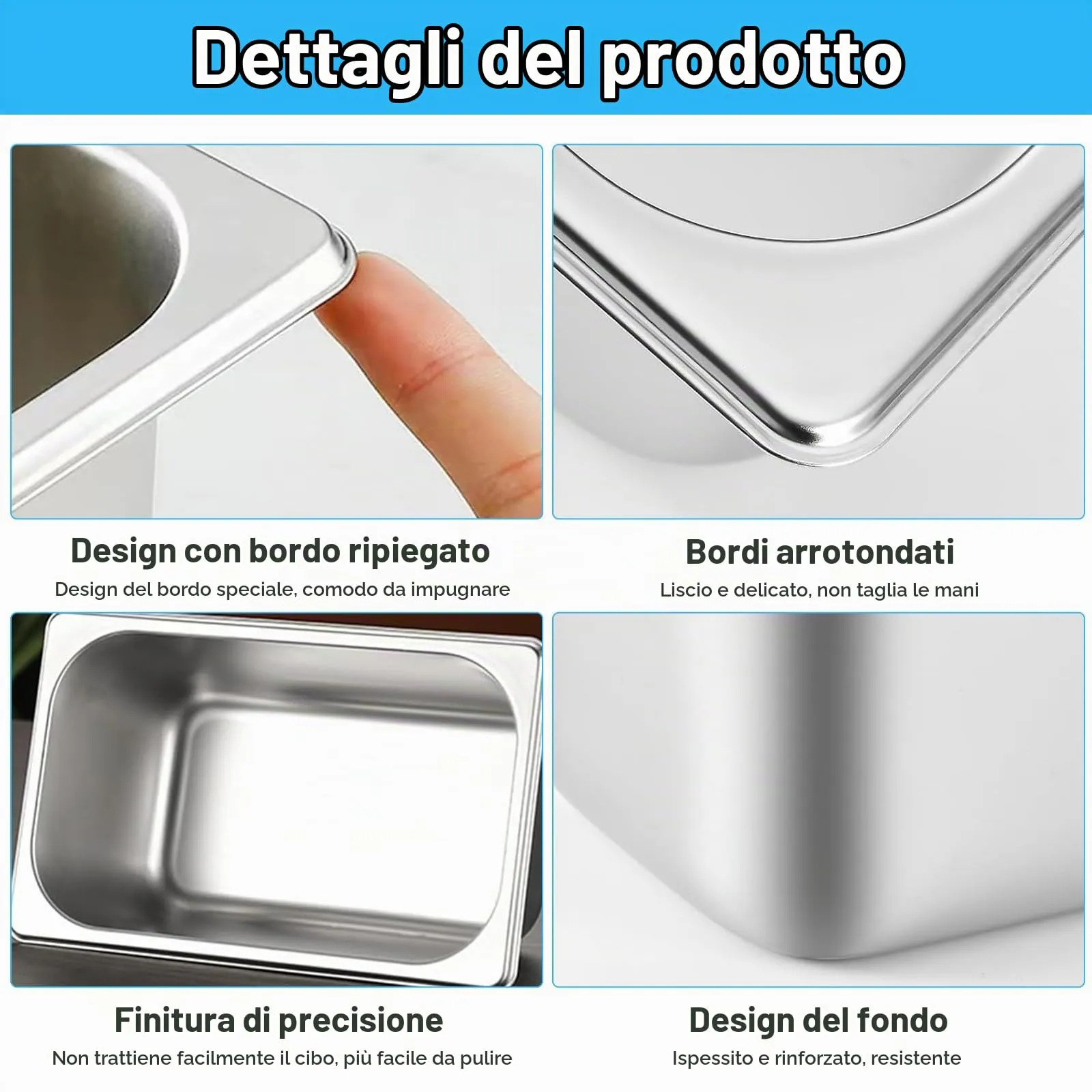 Bcuuozeeing Set di Ciotole per Impanare, 3 Pezzi, Acciaio Inox GN 1/3 con Coperchio, 32,5 x 17,5 x 6,5 cm - immagine 3