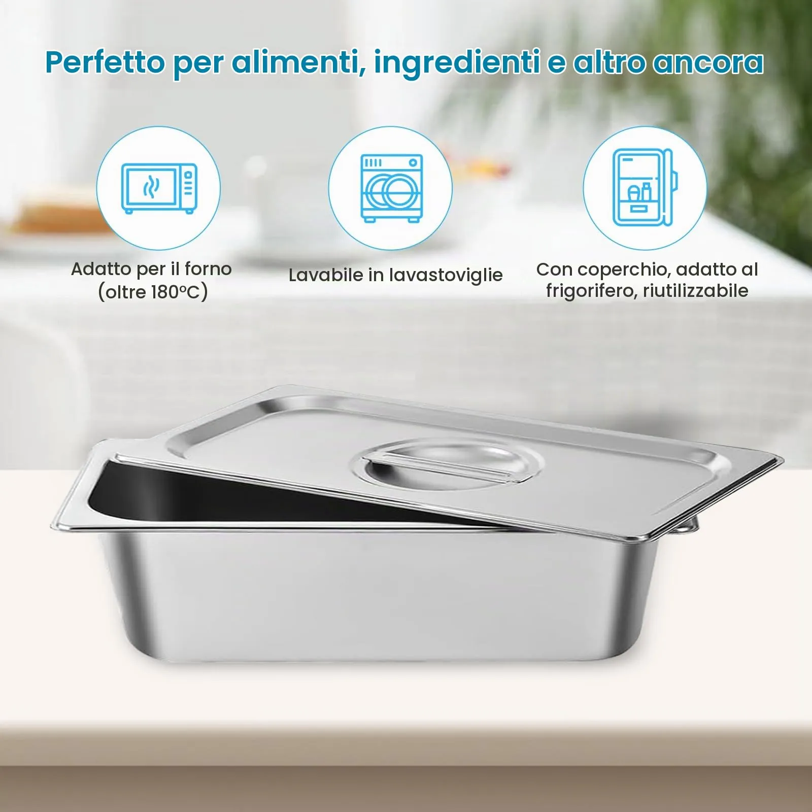 Bcuuozeeing Set di Ciotole per Impanare, 3 Pezzi, Acciaio Inox GN 1/3 con Coperchio, 32,5 x 17,5 x 6,5 cm - immagine 5