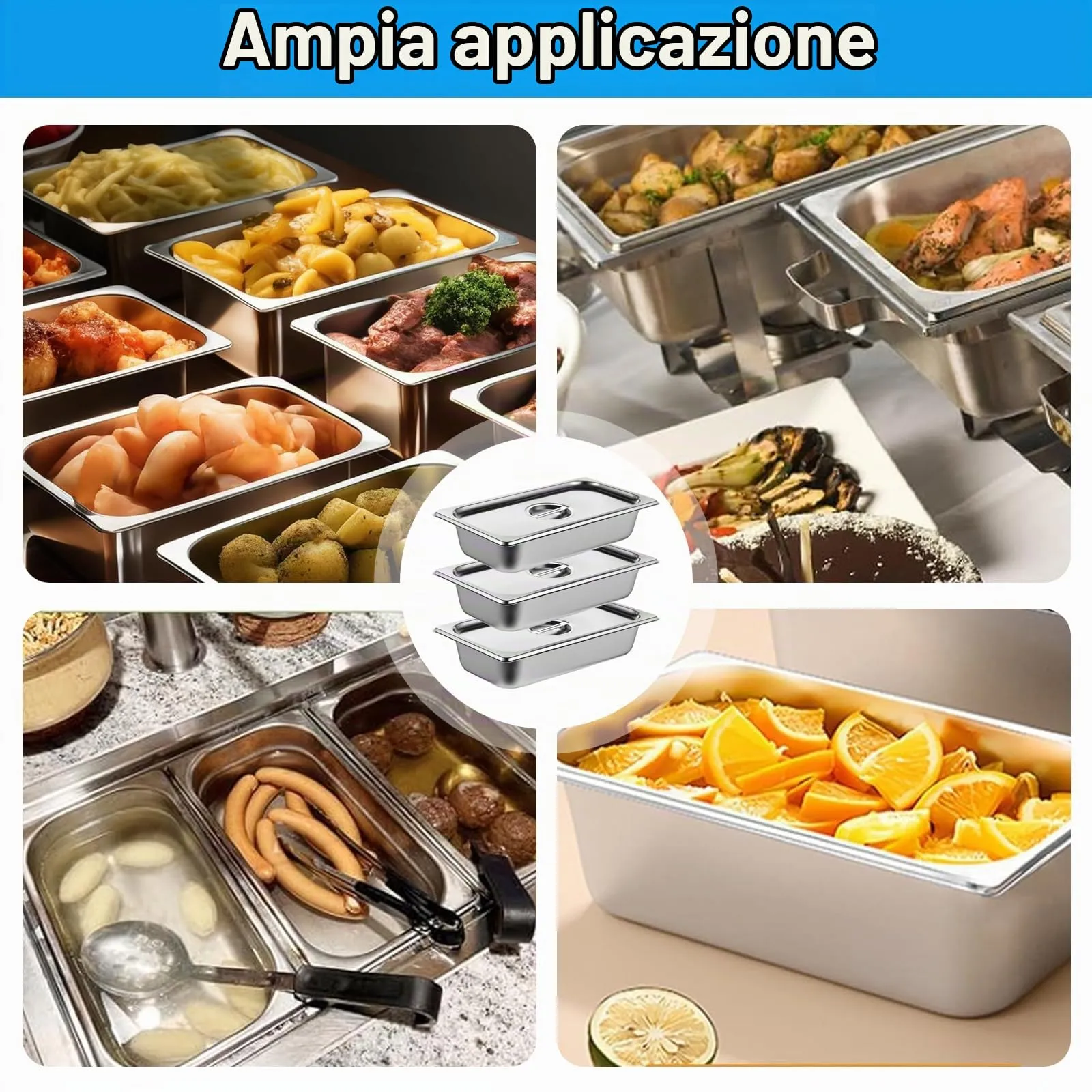 Bcuuozeeing Set di Ciotole per Impanare, 3 Pezzi, Acciaio Inox GN 1/3 con Coperchio, 32,5 x 17,5 x 6,5 cm - immagine 7