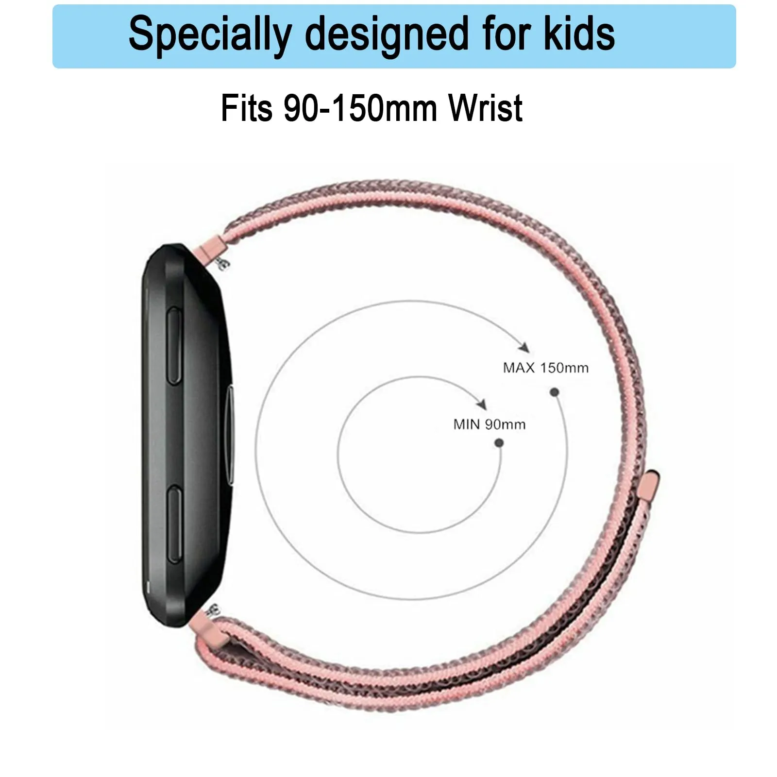 Aoekne Cinturino di Ricambio in Nylon 20 mm per Smartwatch Bambini, Chiusura Rapida, Traspirante - immagine 3