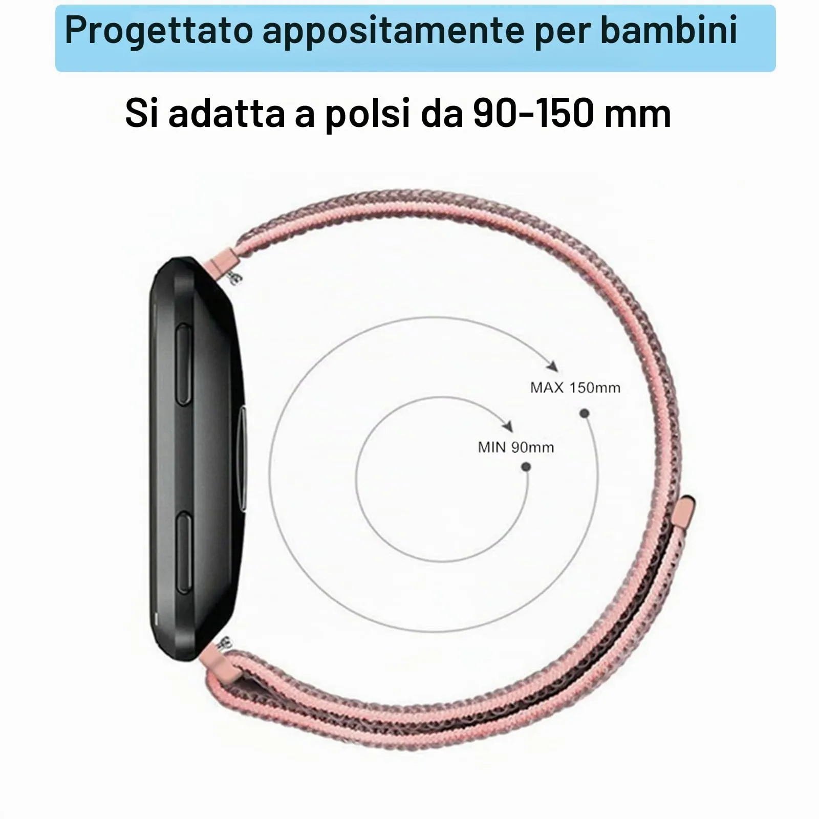Aoekne Cinturino di Ricambio in Nylon 20 mm per Smartwatch Bambini, Chiusura Rapida, Azzurro + Blu Scuro - immagine 3