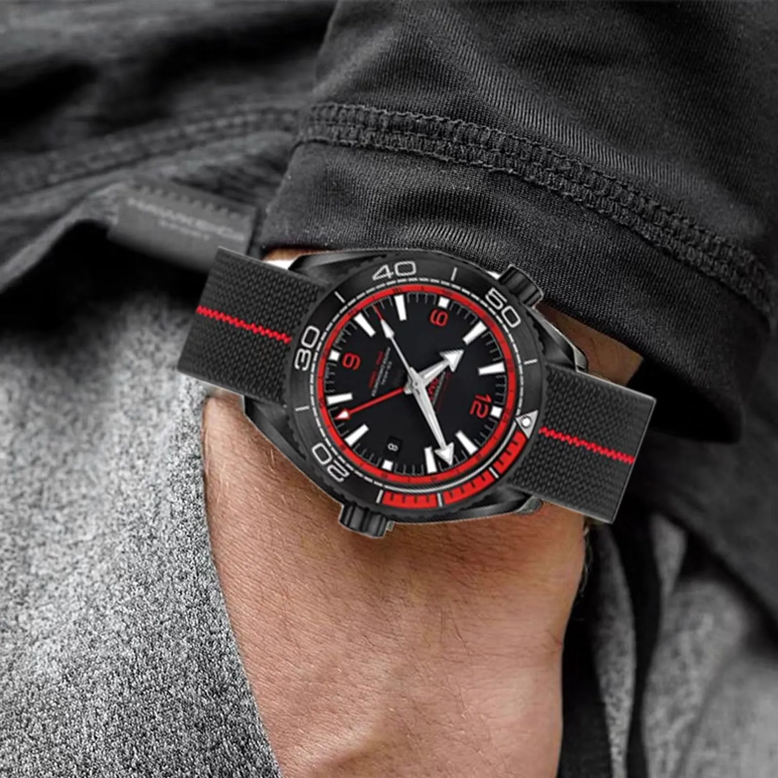 Niziruoup Cinturino per Orologio in Nylon Elastico Stile Nato Militare Paracadute 18mm Nero/Arancione - immagine 6