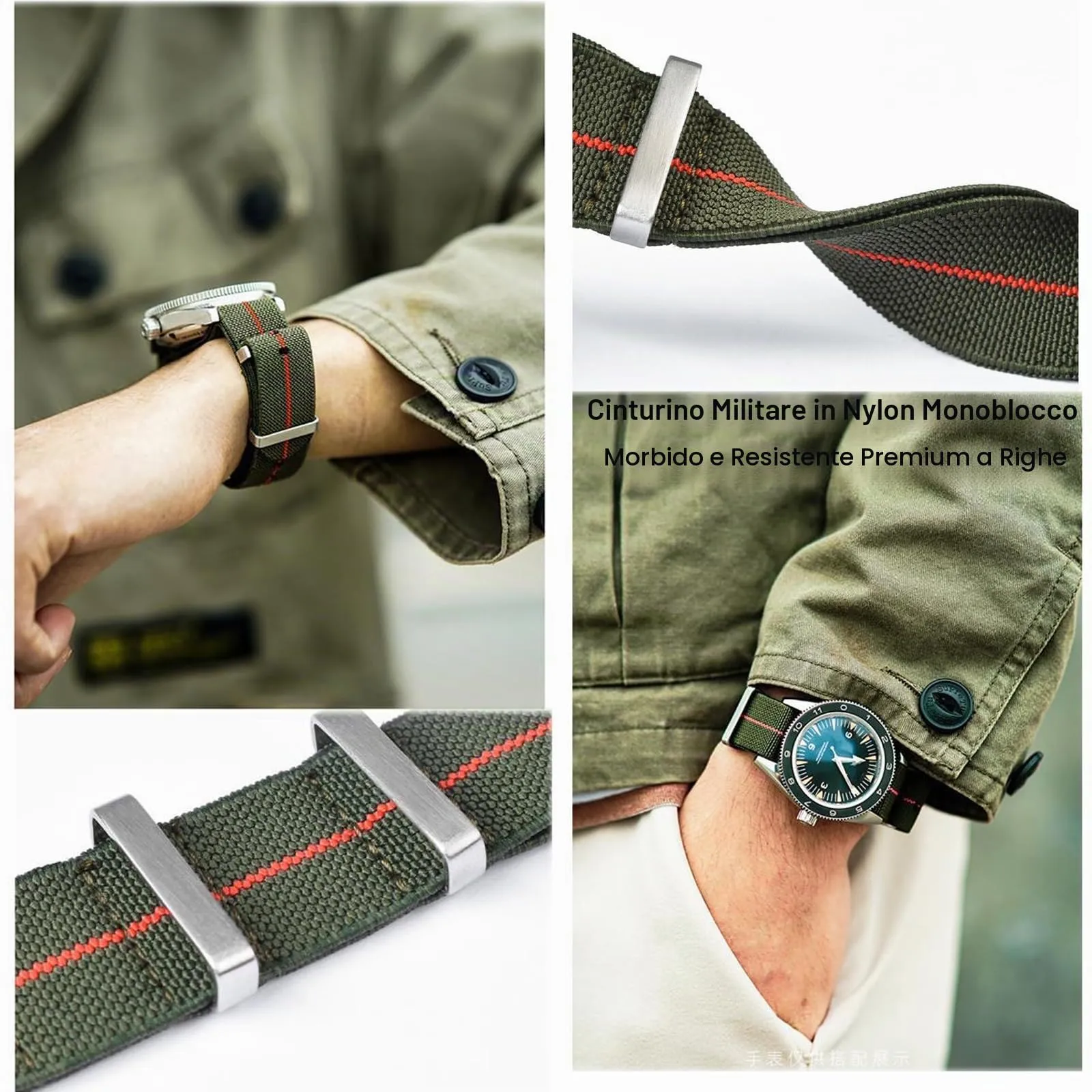 Niziruoup Cinturino per Orologio in Nylon Elastico Stile Nato Militare Paracadute 22mm - immagine 4