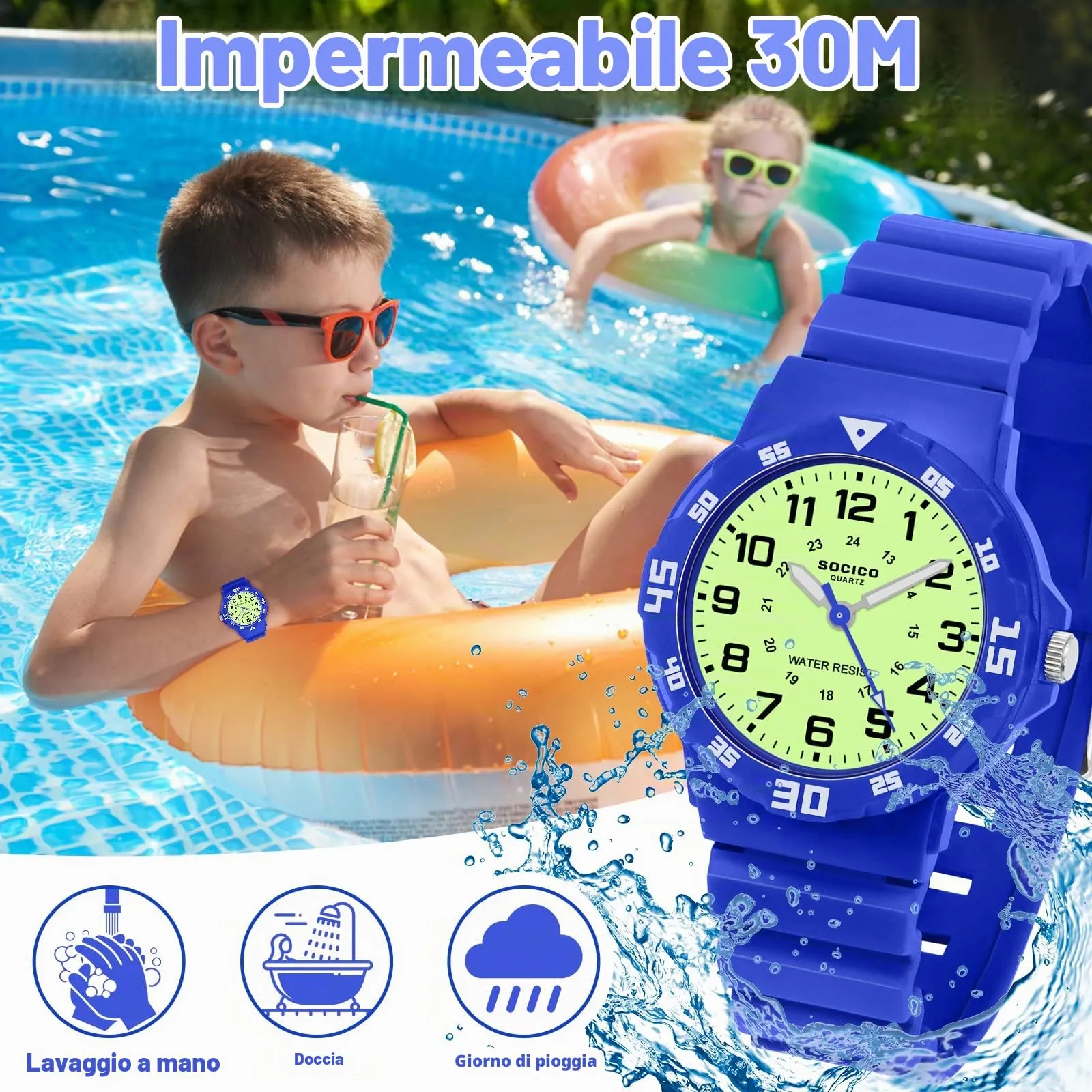 SOCICO Orologio Analogico per Bambini, Impermeabile 30M, SOC-1013 - immagine 4