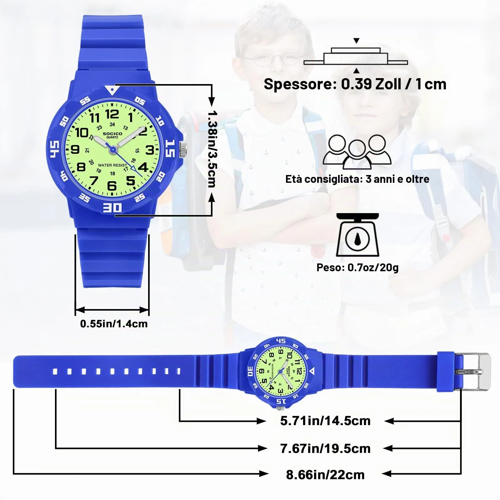 SOCICO Orologio Analogico per Bambini, Impermeabile 30M, SOC-1013 - immagine 5