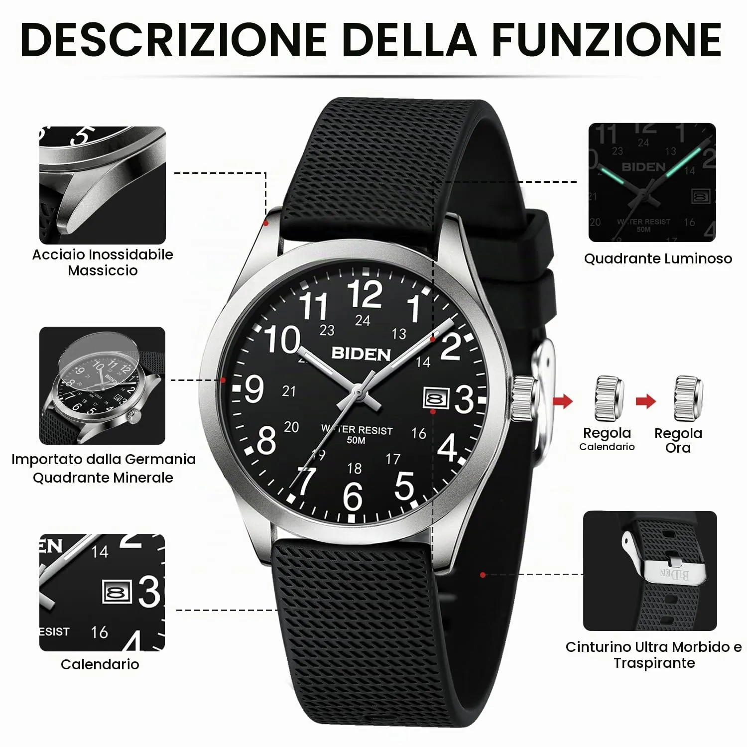 LN LENQIN Orologio da Uomo Analogico al Quarzo Impermeabile L-R015 - immagine 6