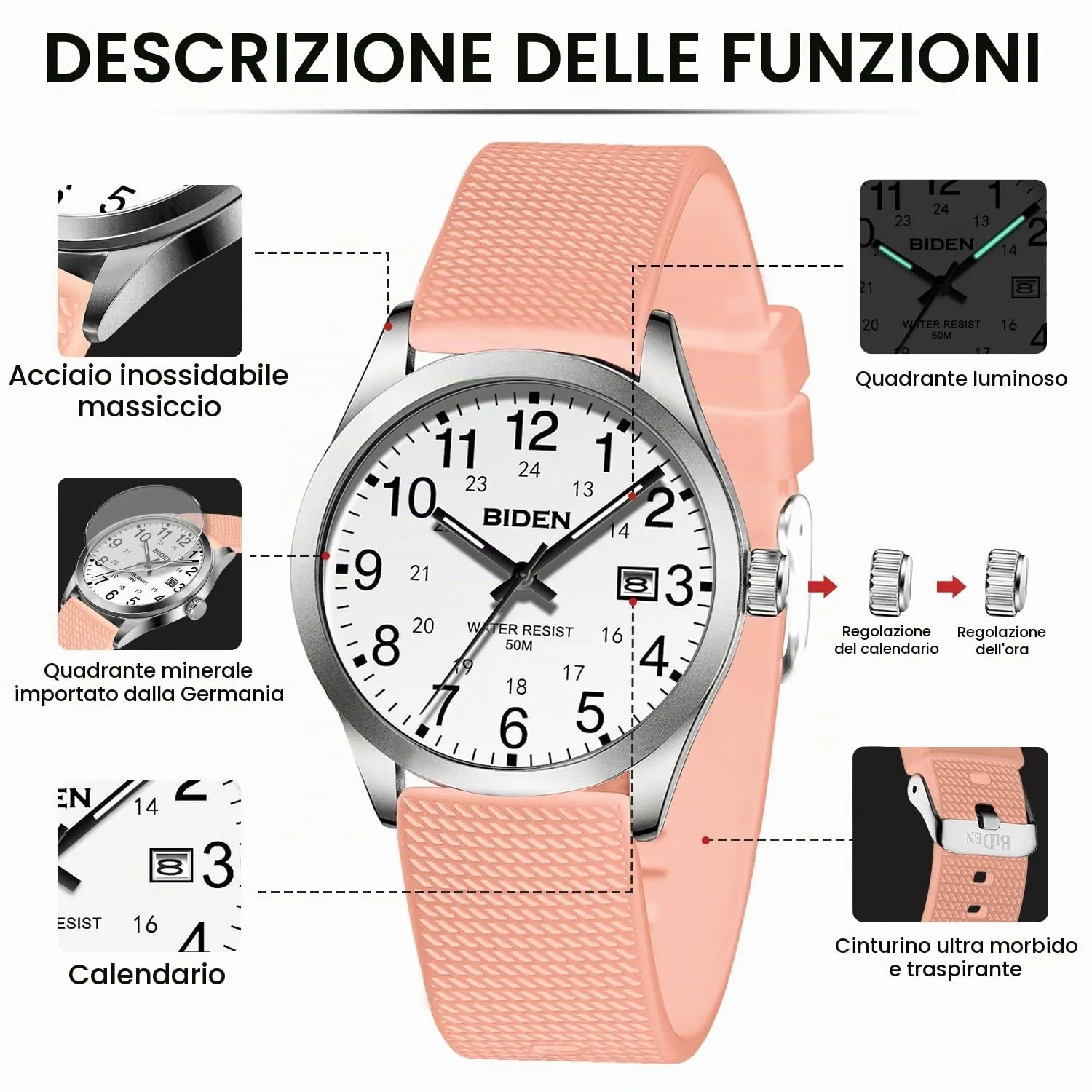 LN LENQIN Orologio da Uomo Analogico al Quarzo Impermeabile L-R015 - immagine 6
