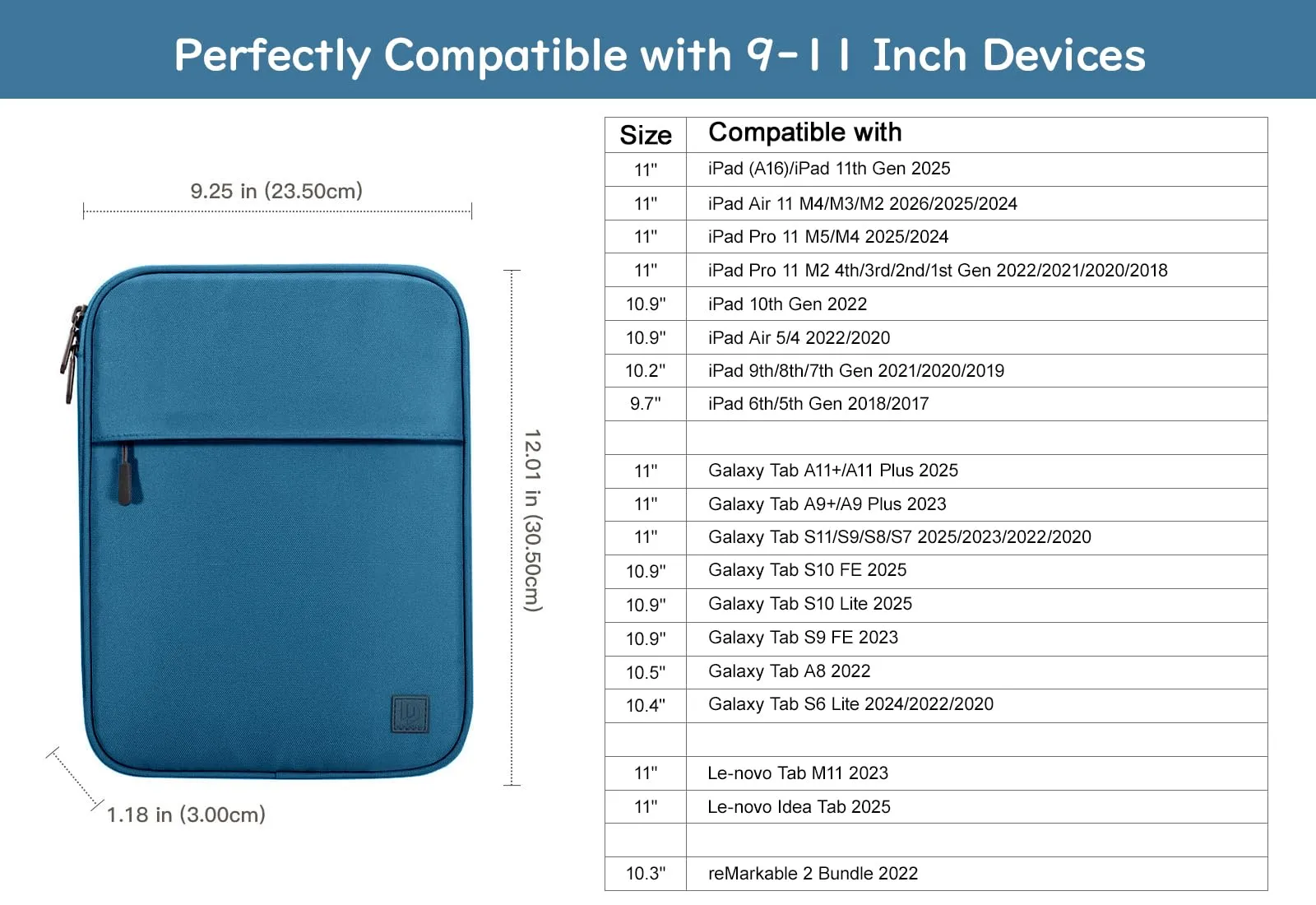 Dadanism Borsa Imbottita per Tablet 9-11 Pollici, Blu Pavone - immagine 2
