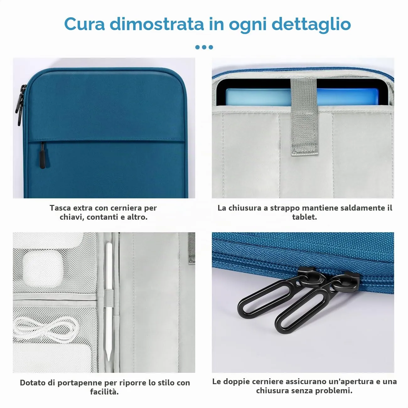 Dadanism Borsa Imbottita per Tablet 9-11 Pollici, Blu Pavone - immagine 5