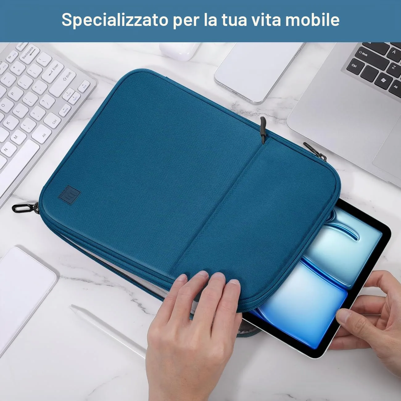 Dadanism Borsa Imbottita per Tablet 9-11 Pollici, Blu Pavone - immagine 6