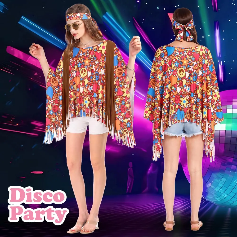 AOOWU Costume Hippie Donna, Set Accessori Stile Vintage Anni 70, 5 Pezzi - immagine 4