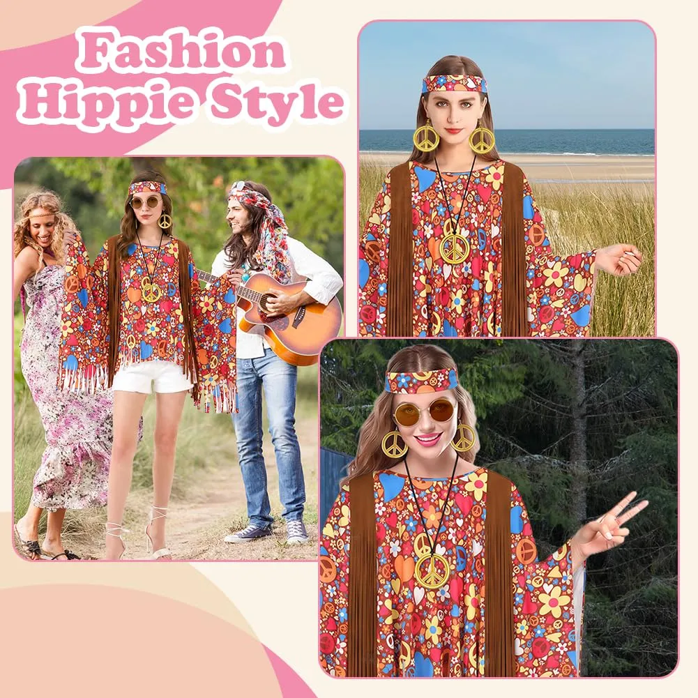AOOWU Costume Hippie Donna, Set Accessori Stile Vintage Anni 70, 5 Pezzi - immagine 6