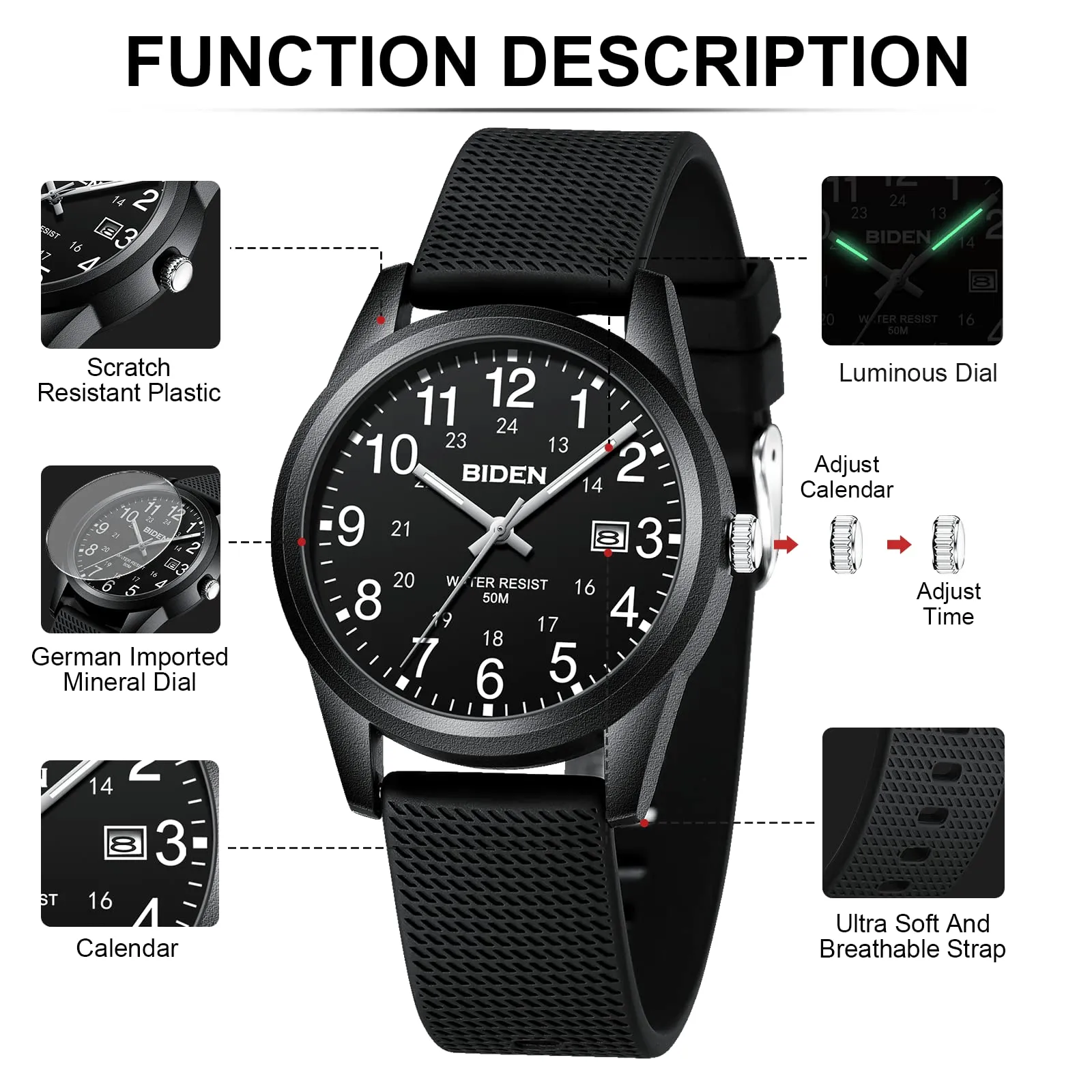 LN LENQIN Orologio da Uomo Analogico al Quarzo Impermeabile L-R015 - immagine 8