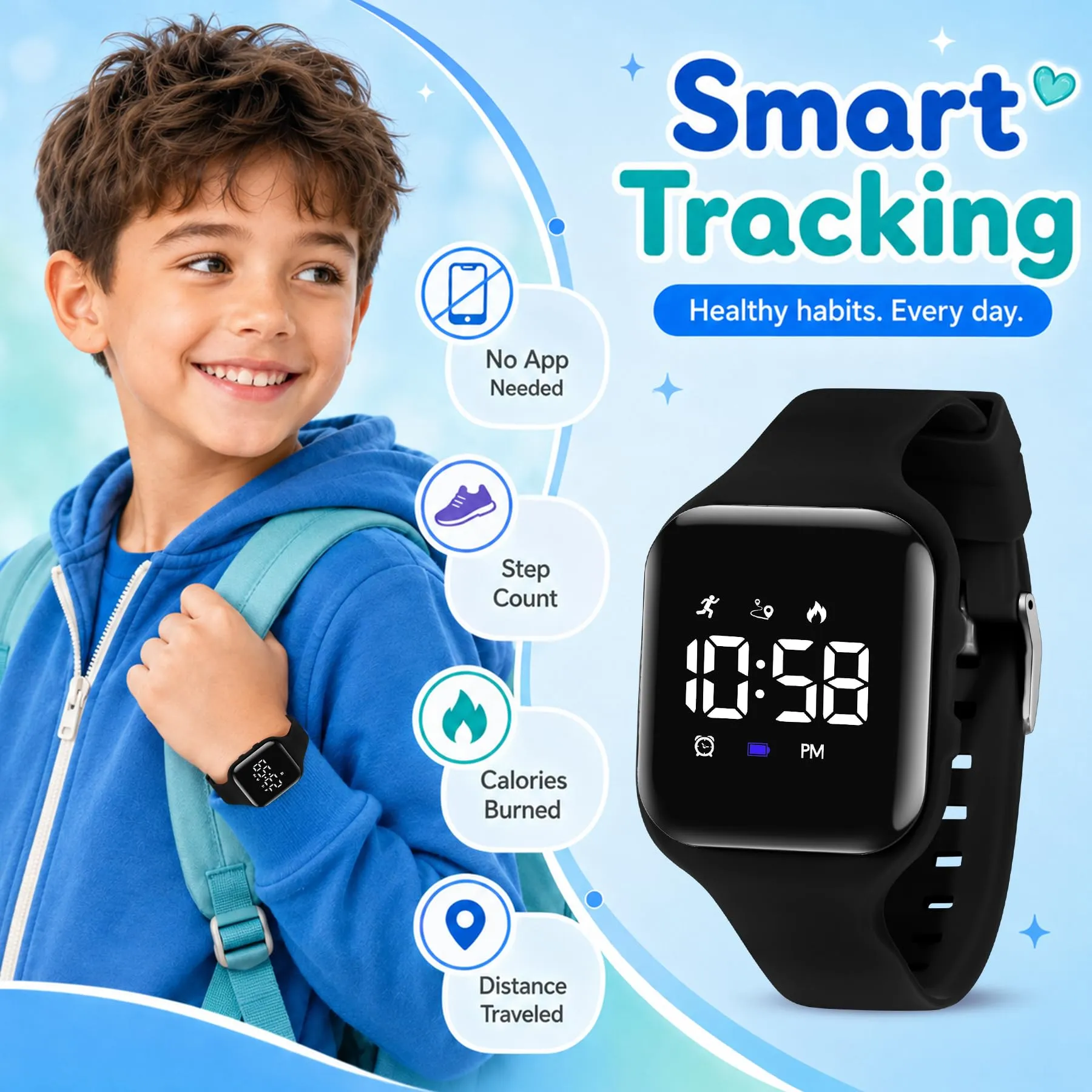 BEN NEVIS Orologio da Polso Sportivo Digitale per Bambini con Sveglia, Calorie e Contapassi - immagine 2