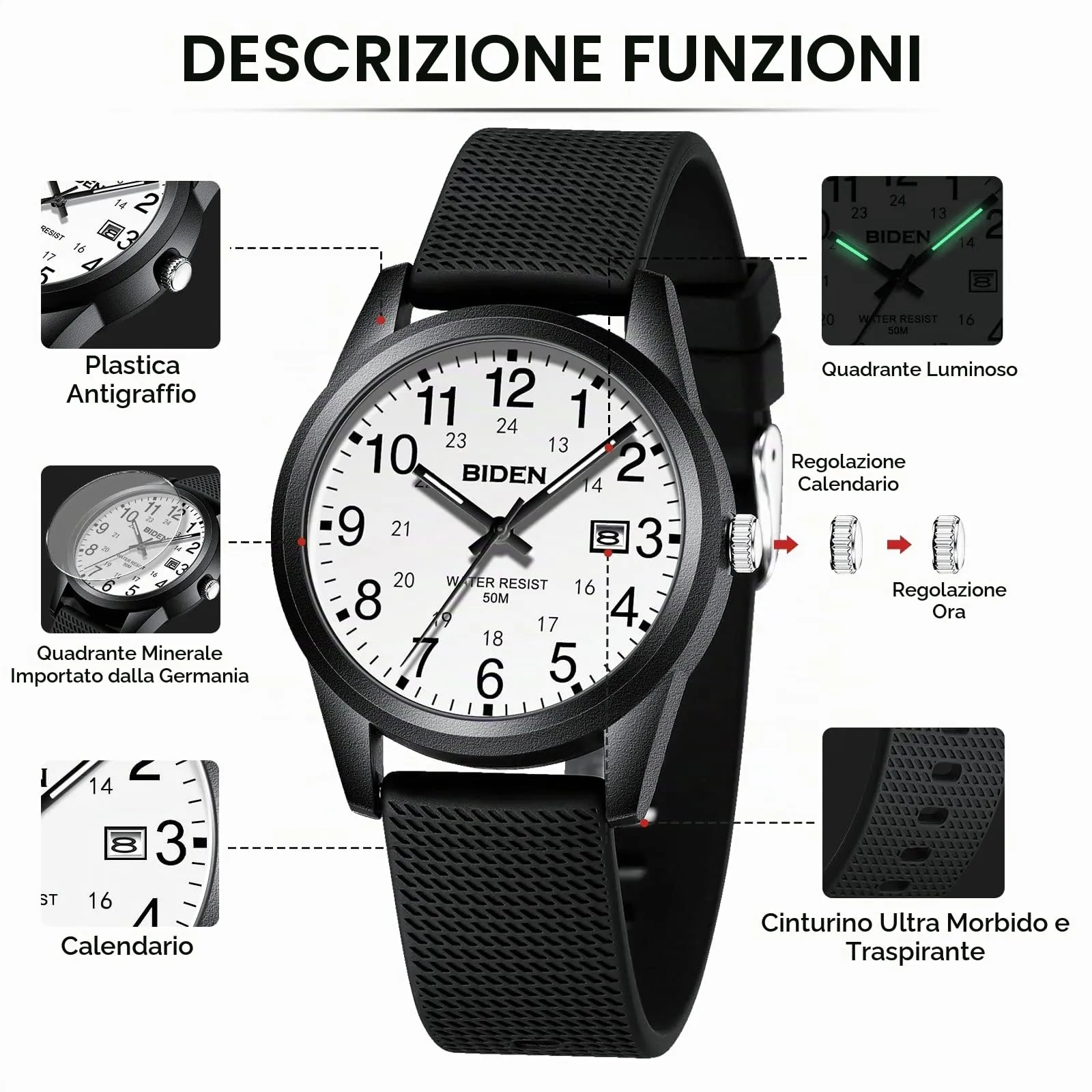 LN LENQIN Orologio da Uomo Analogico al Quarzo Impermeabile L-R015 - immagine 7