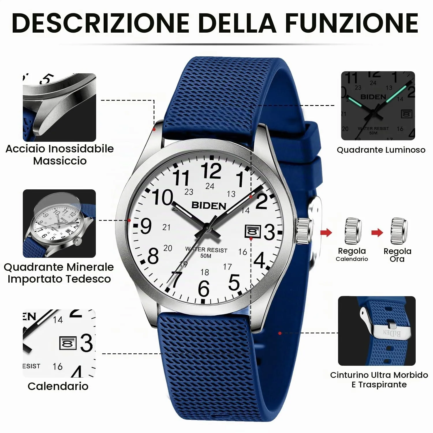 LN LENQIN Orologio da Uomo Analogico al Quarzo Impermeabile L-R015 - immagine 6